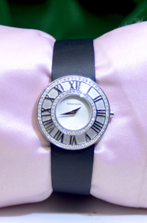 Tiffany & Co Atlas 18K White Gold Watch with factory Diamonds