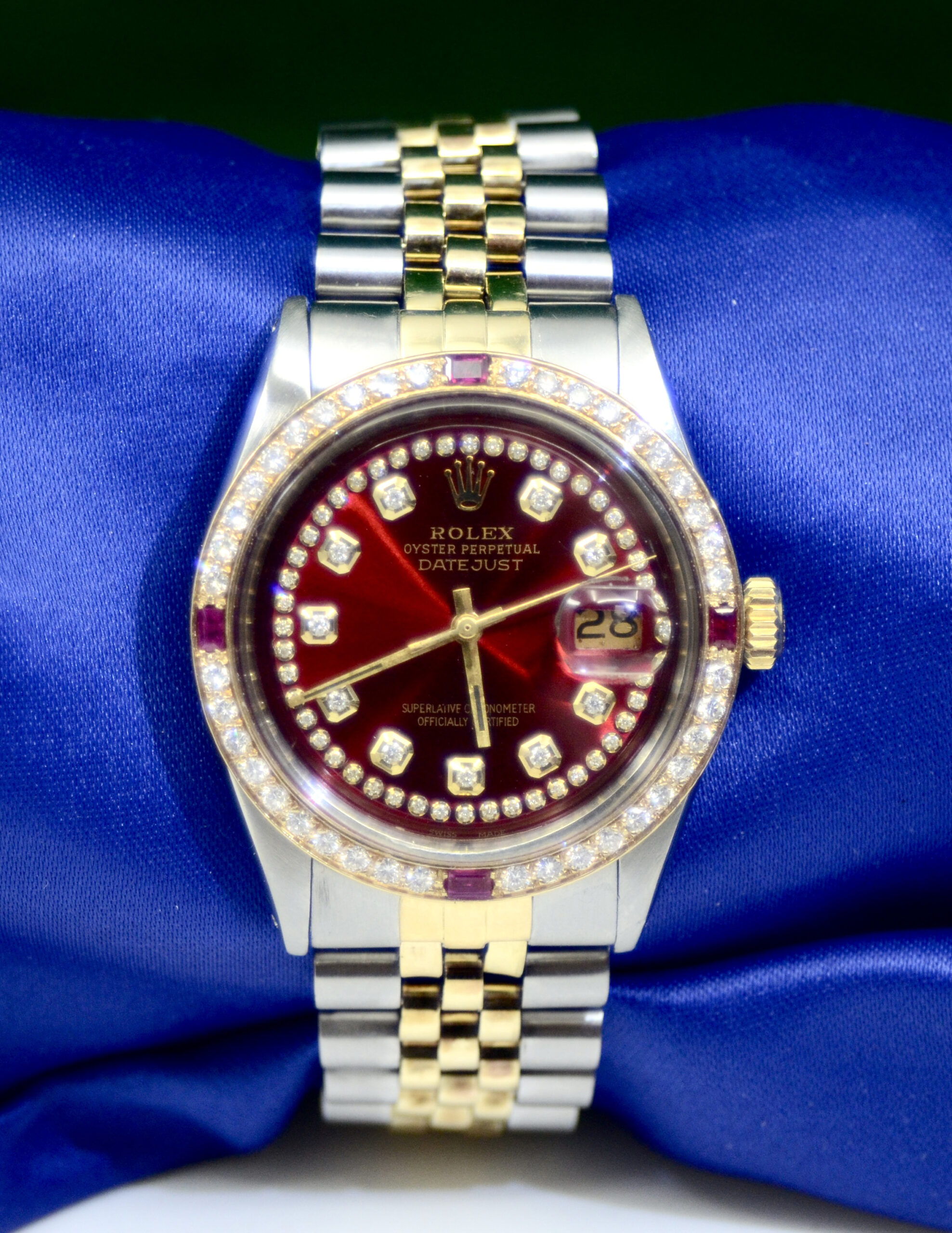 Rolex DateJust Watch 18K Yellow Gold & Stainless Steel w/Diamonds, Rubies