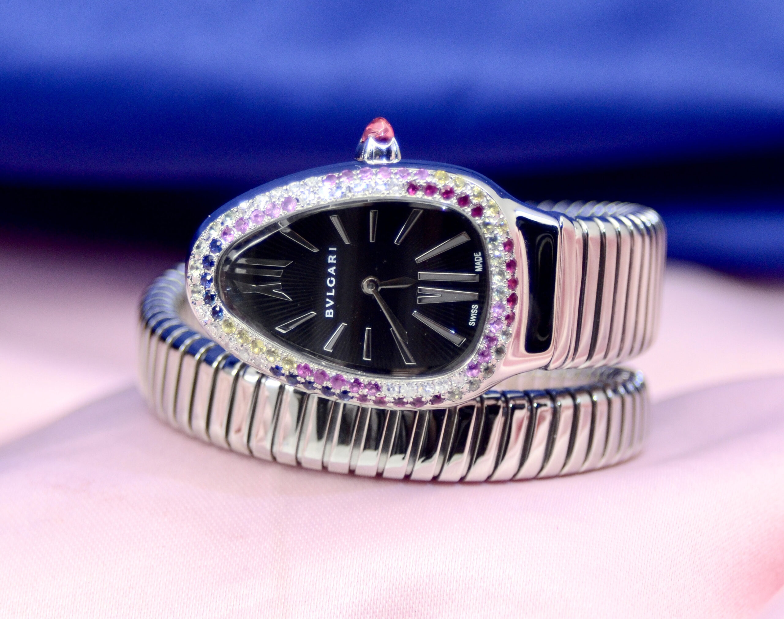 BVLGARI Serpenti Tubogas Stainless Steel Watch w/Diamonds,Sapphires,Rubies - Image 5