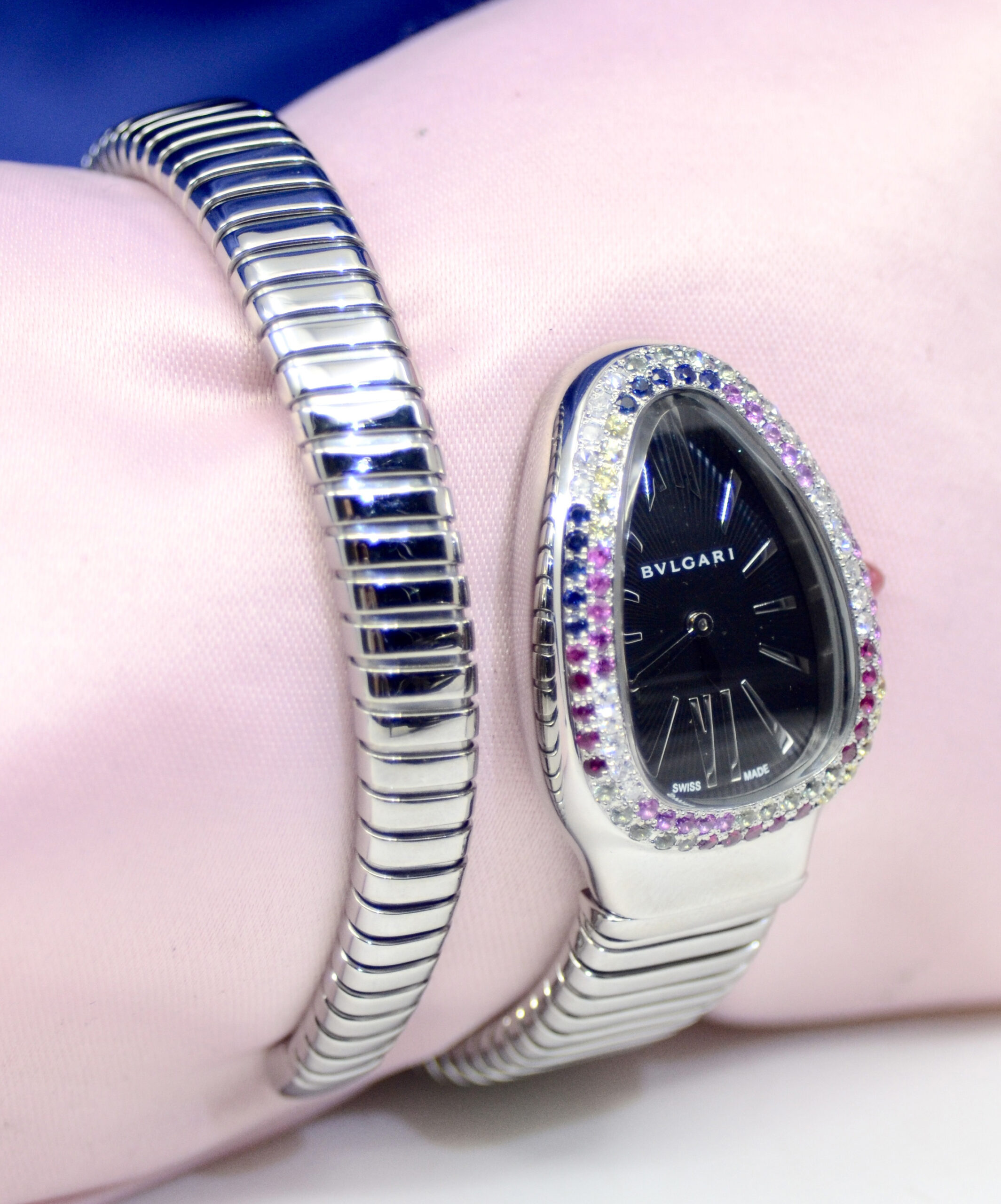 BVLGARI Serpenti Tubogas Stainless Steel Watch w/Diamonds,Sapphires,Rubies - Image 4