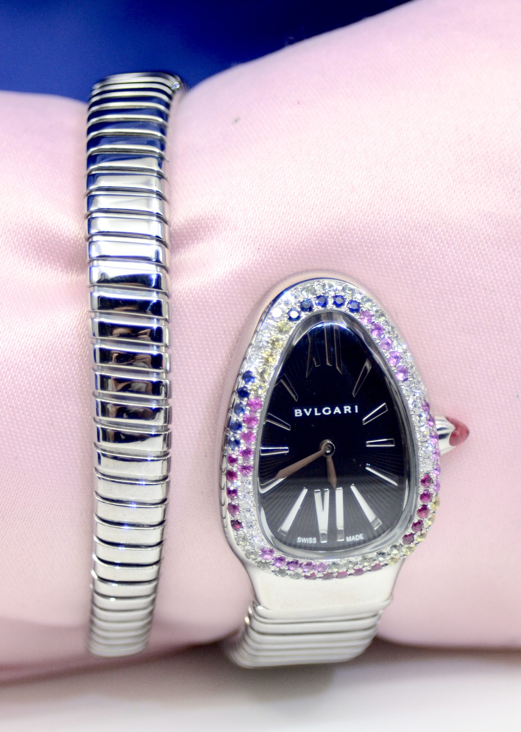 BVLGARI Serpenti Tubogas Stainless Steel Watch w/Diamonds,Sapphires,Rubies