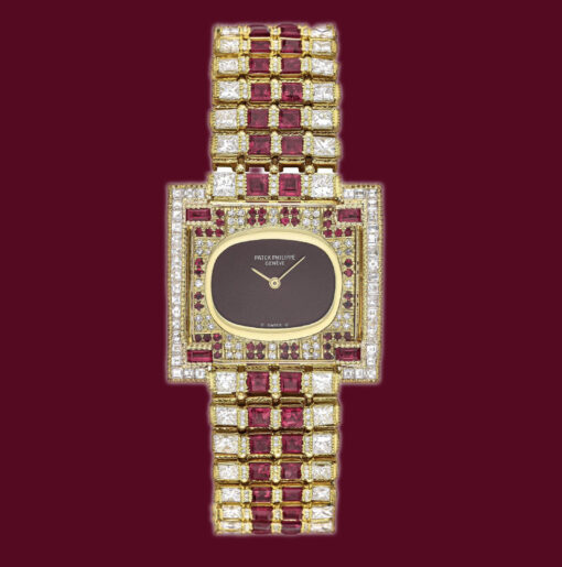 Patek Philippe Geneve watch 18K Yellow Gold w/Diamonds & Rubies Ref.4183 1; box