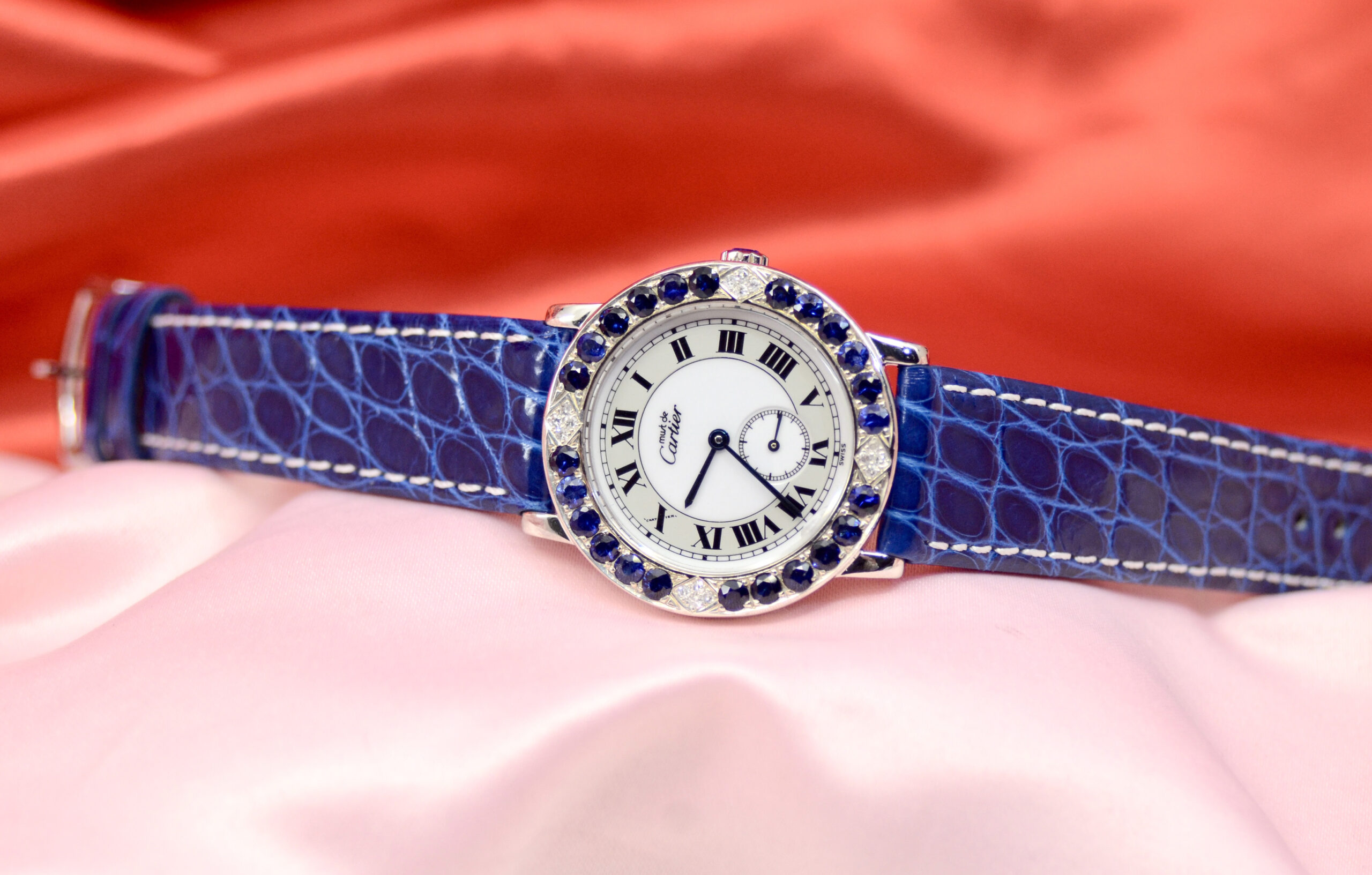 CARTIER Must De RONDE in White Gold VERMEIL watch w/Sapphires, Diamonds 1815 1 - Image 6