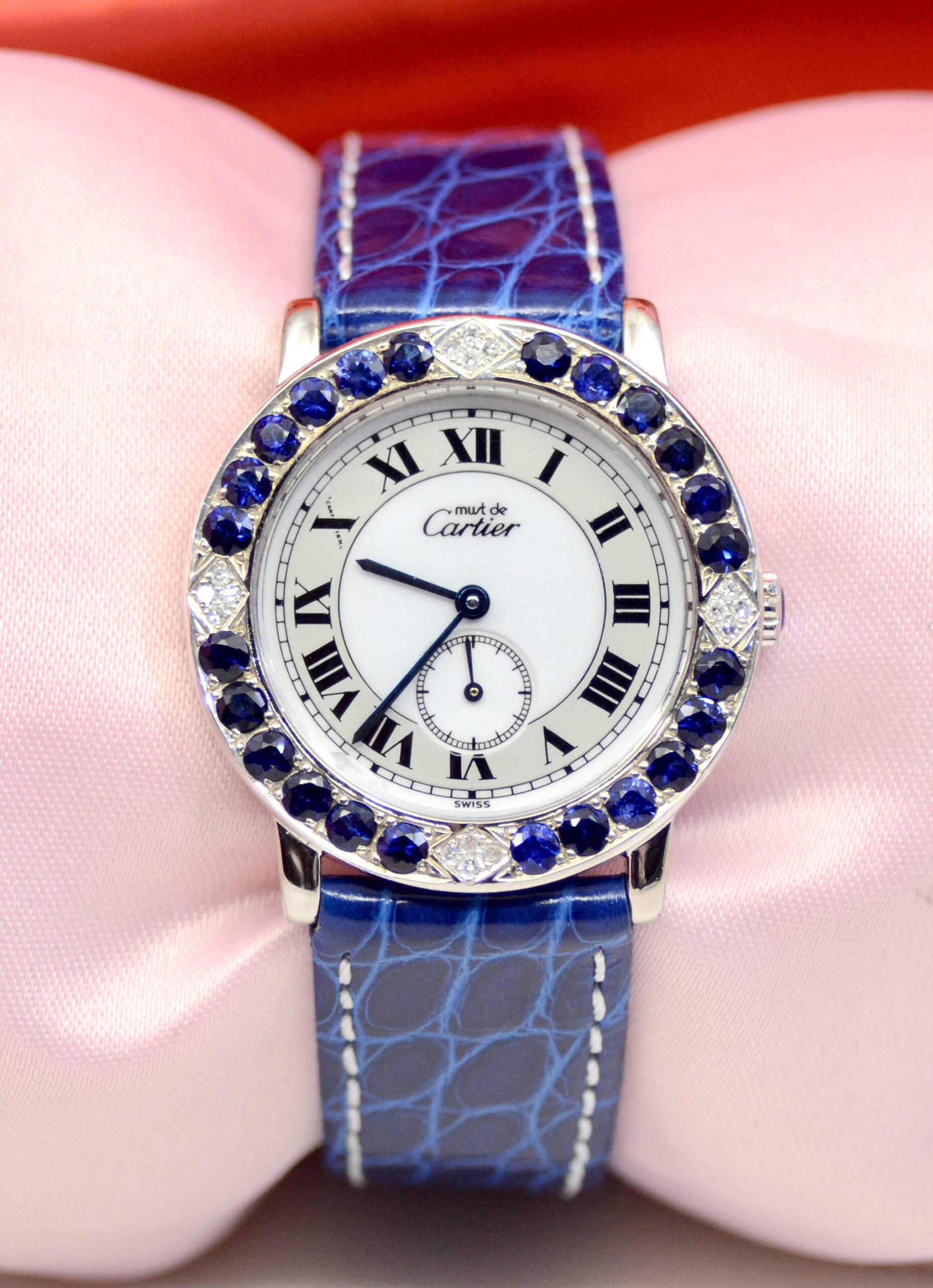 CARTIER Must De RONDE in White Gold VERMEIL watch w/Sapphires, Diamonds 1815 1 - Image 11