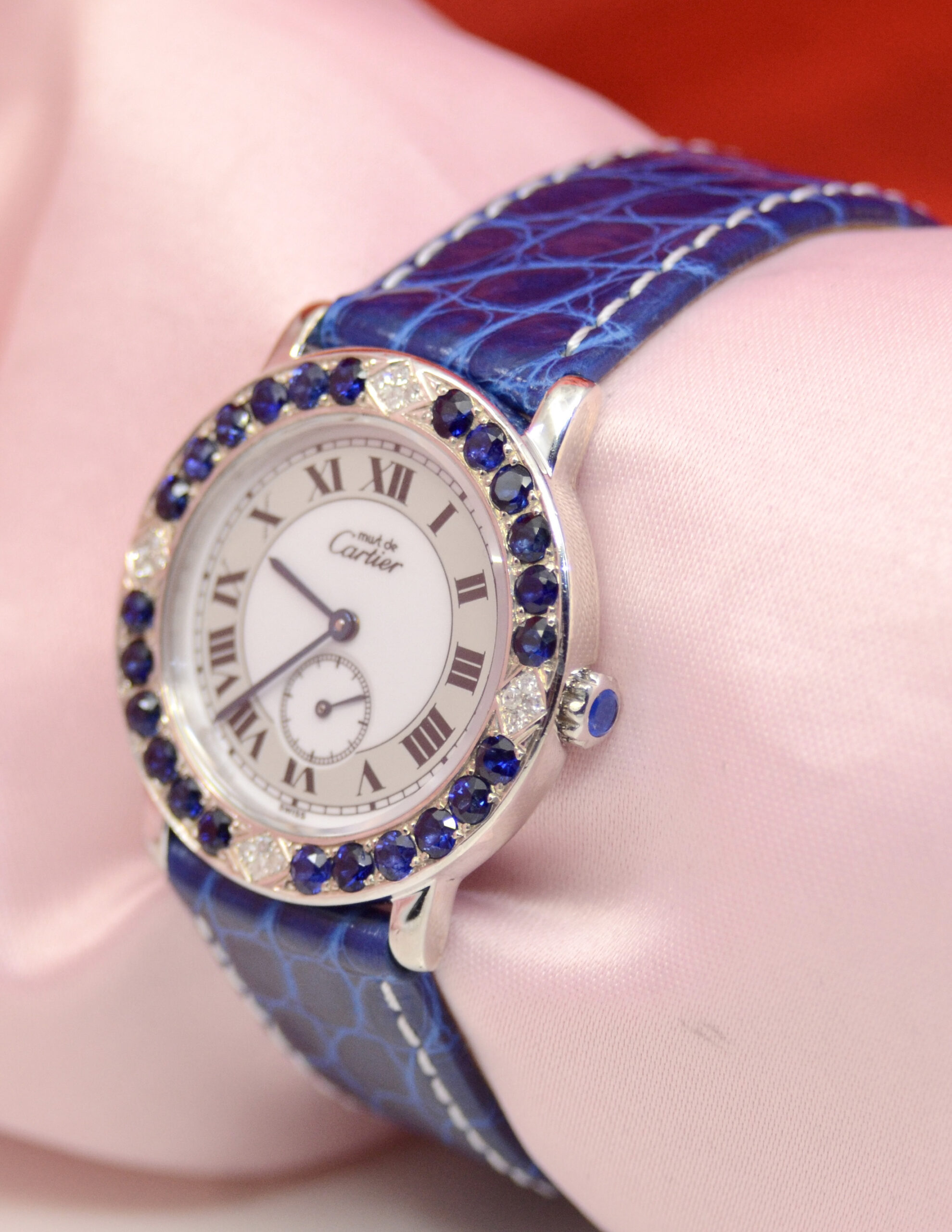 CARTIER Must De RONDE in White Gold VERMEIL watch w/Sapphires, Diamonds 1815 1 - Image 4
