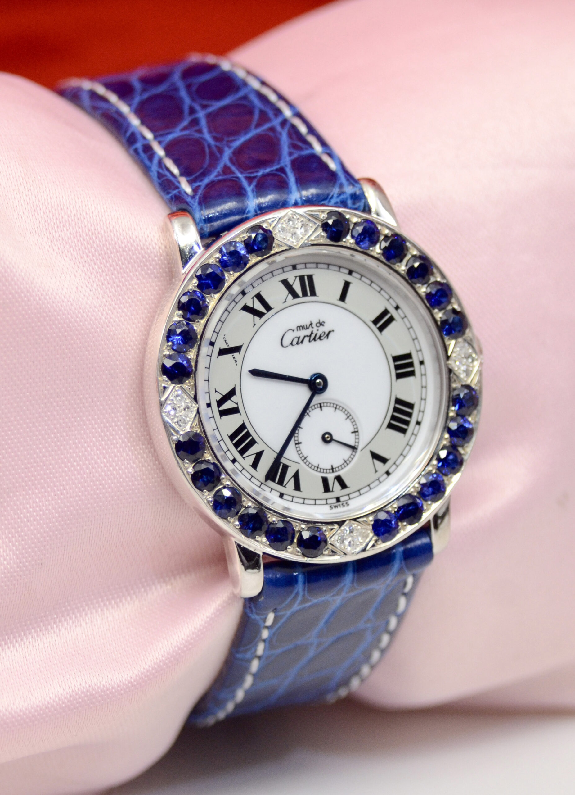 CARTIER Must De RONDE in White Gold VERMEIL watch w/Sapphires, Diamonds 1815 1 - Image 5