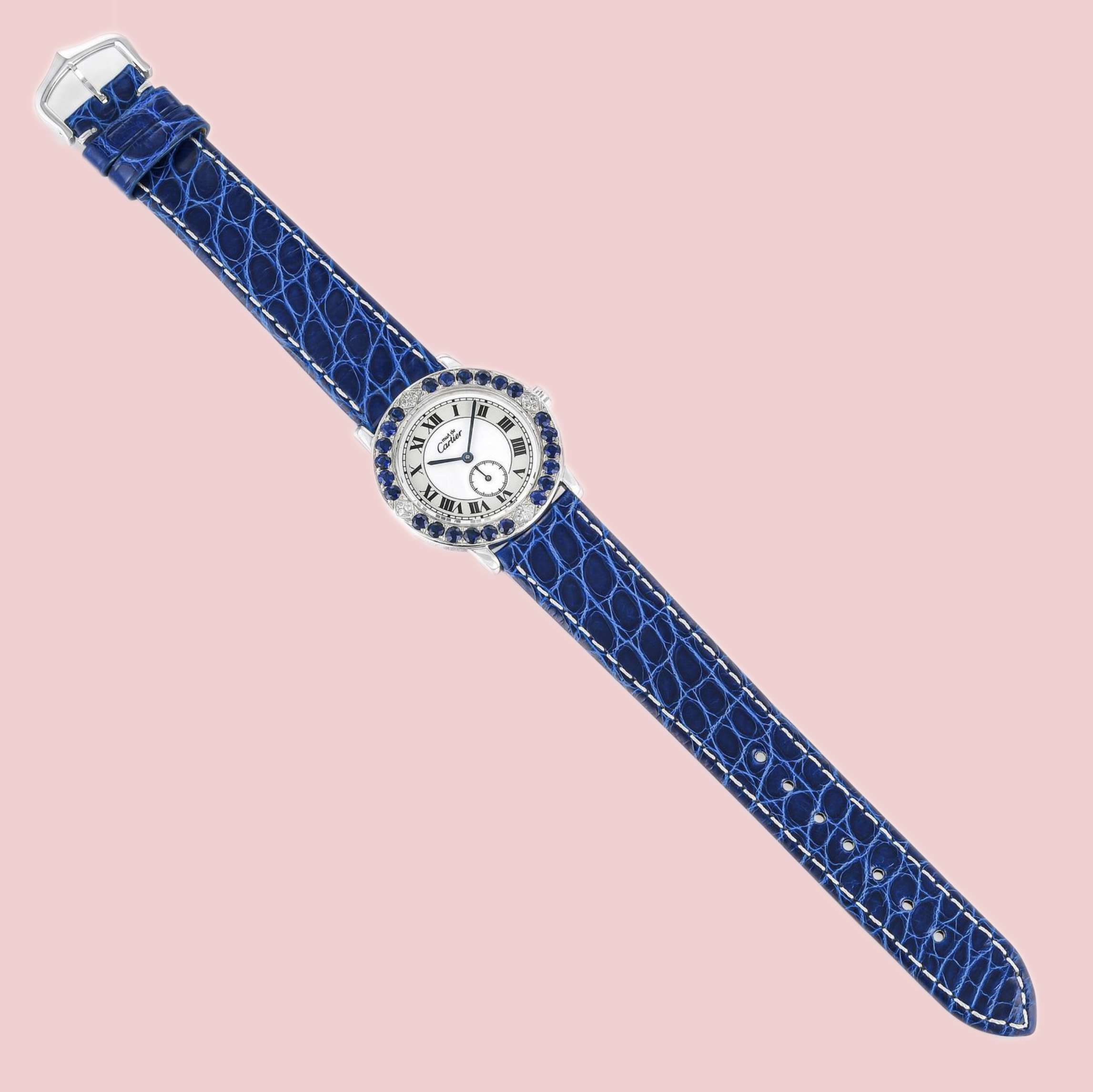 CARTIER Must De RONDE in White Gold VERMEIL watch w/Sapphires, Diamonds 1815 1 - Image 3