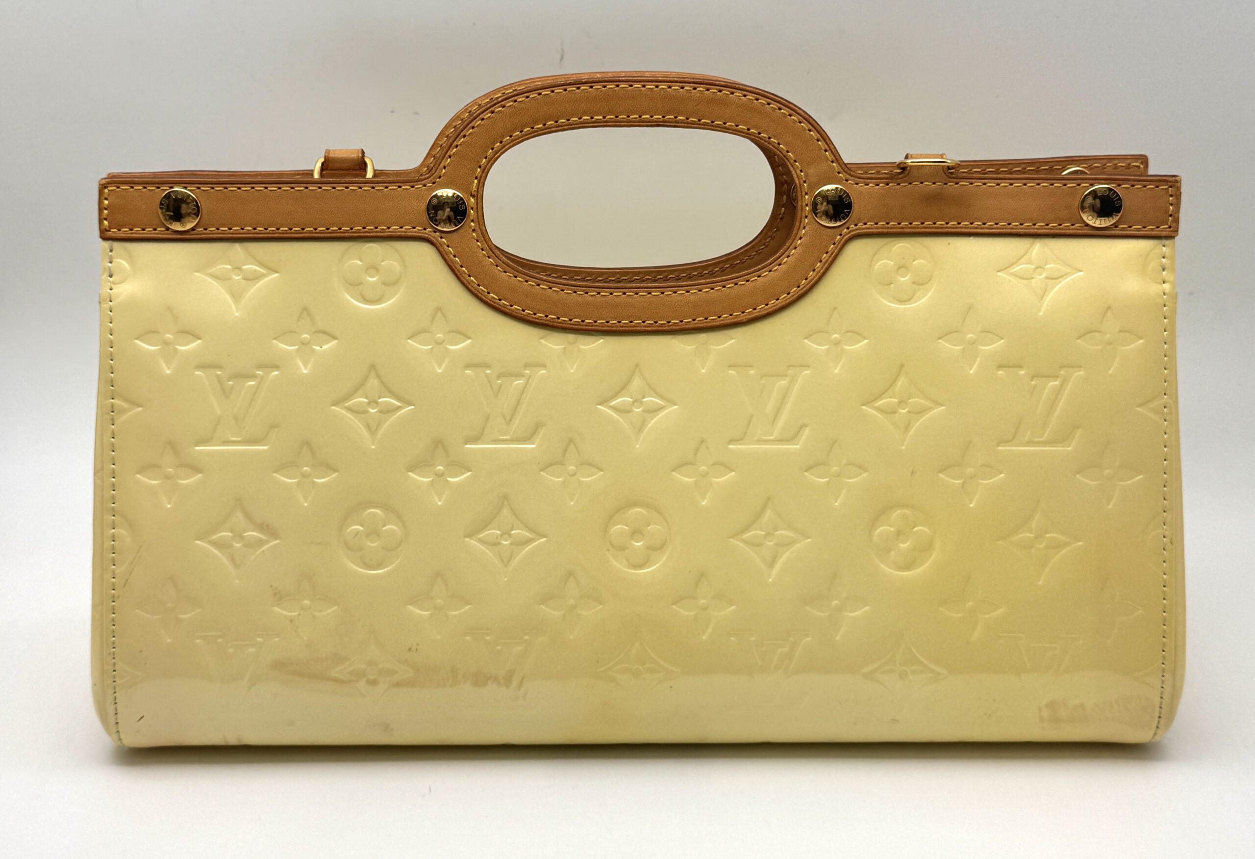 Authentic Louis Vuitton Monogram Vernis Roxbury Drive Handbag M91374, Yellow color