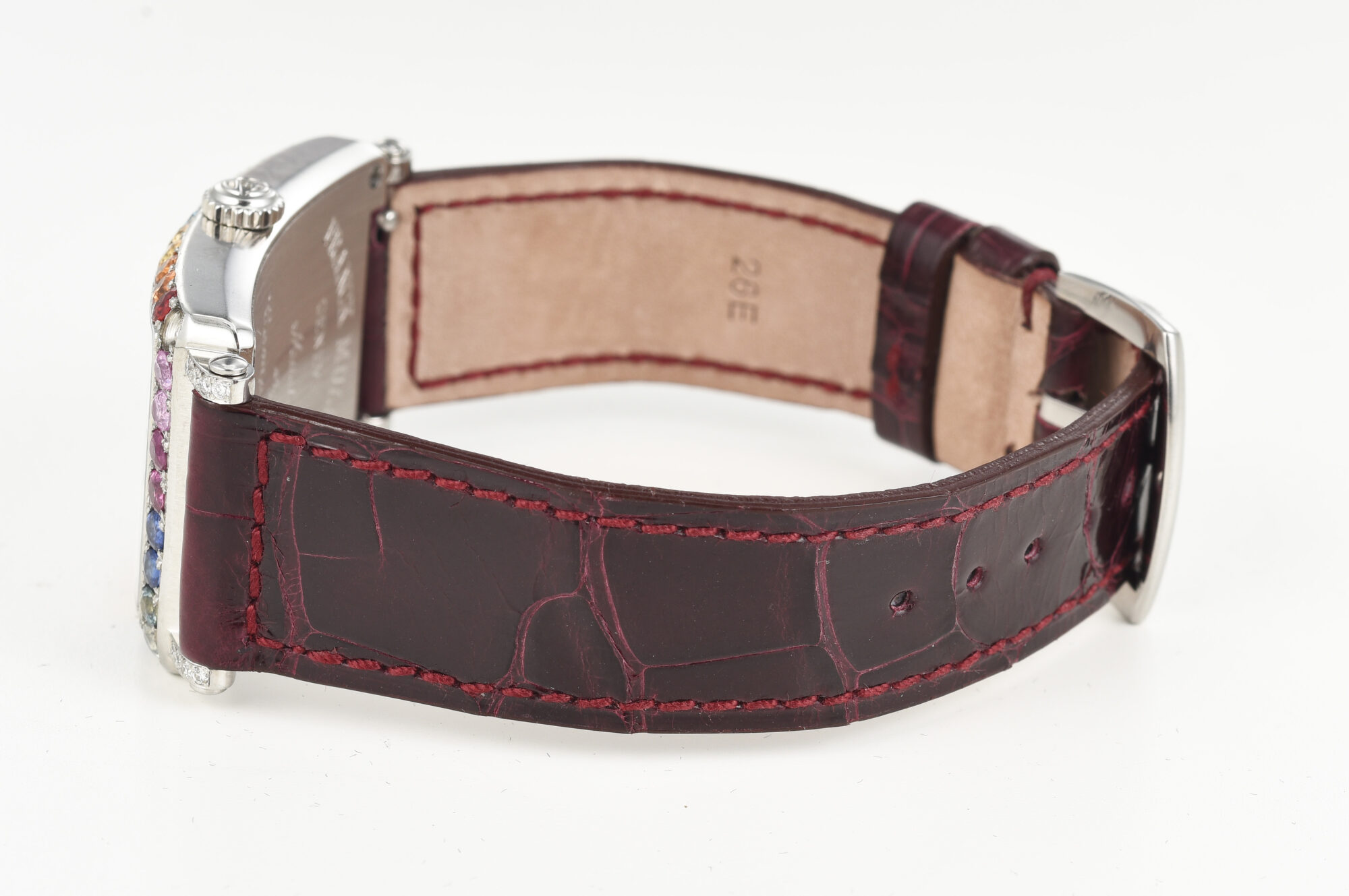 Franck Muller Long Island in steel with rainbow stones on bezel, with box - Image 5