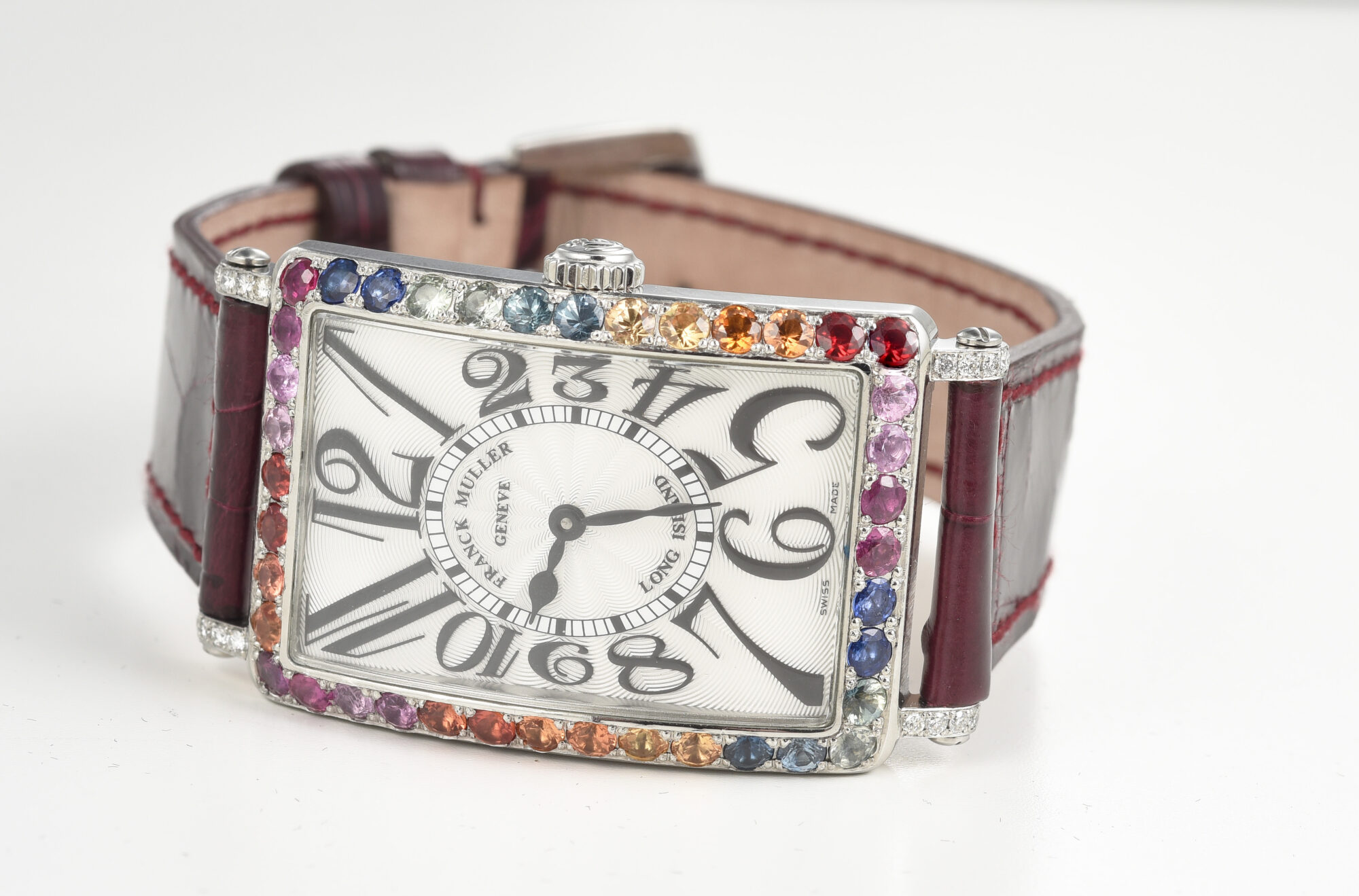 Franck Muller Long Island in steel with rainbow stones on bezel, with box - Image 7