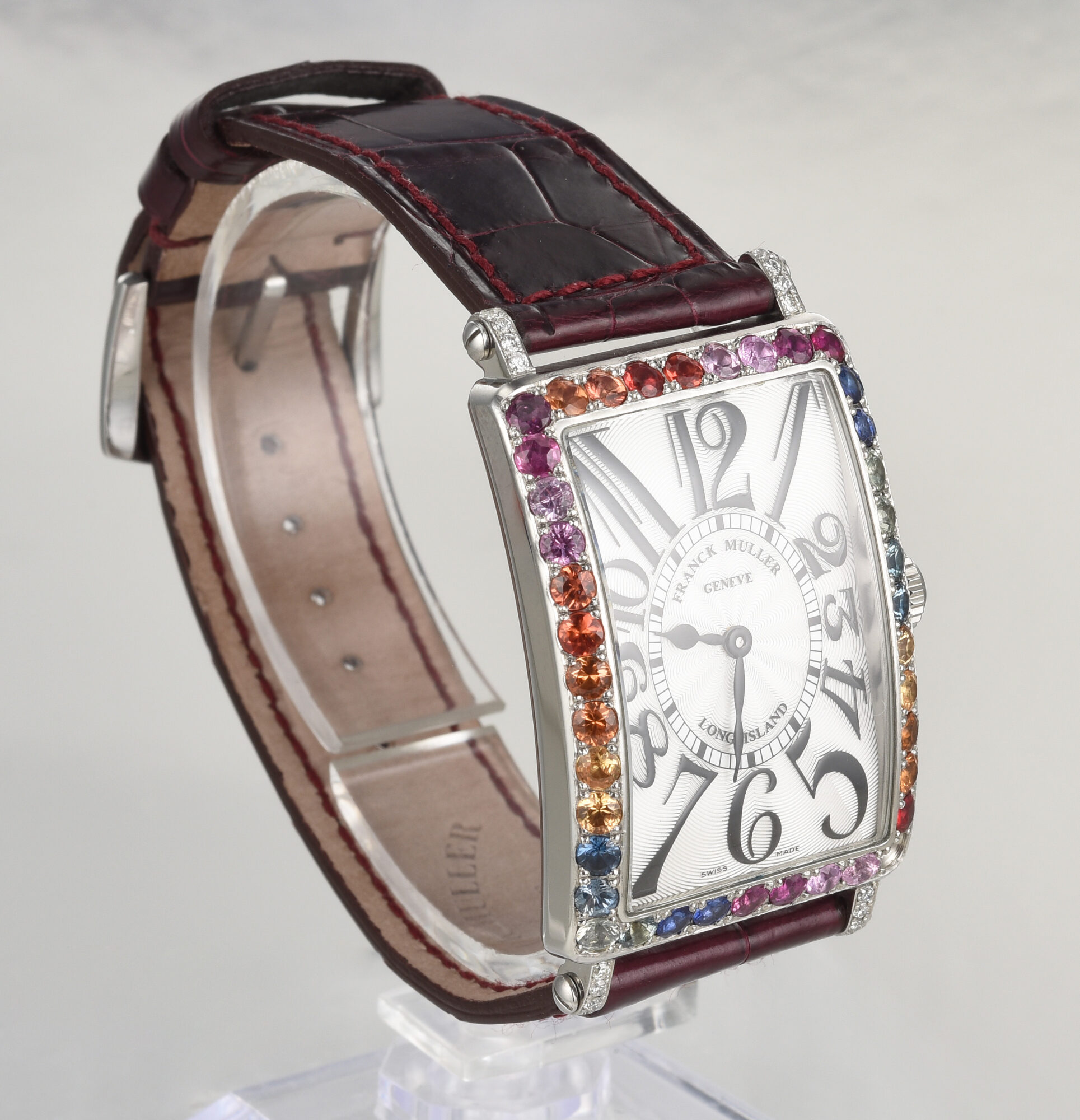 Franck Muller Long Island in steel with rainbow stones on bezel, with box - Image 4
