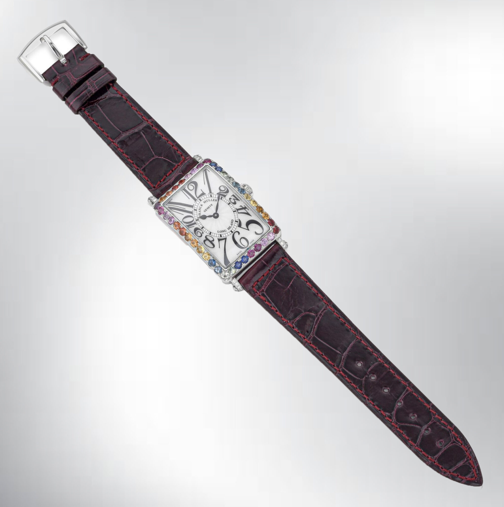 Franck Muller Long Island in steel with rainbow stones on bezel, with box - Image 12
