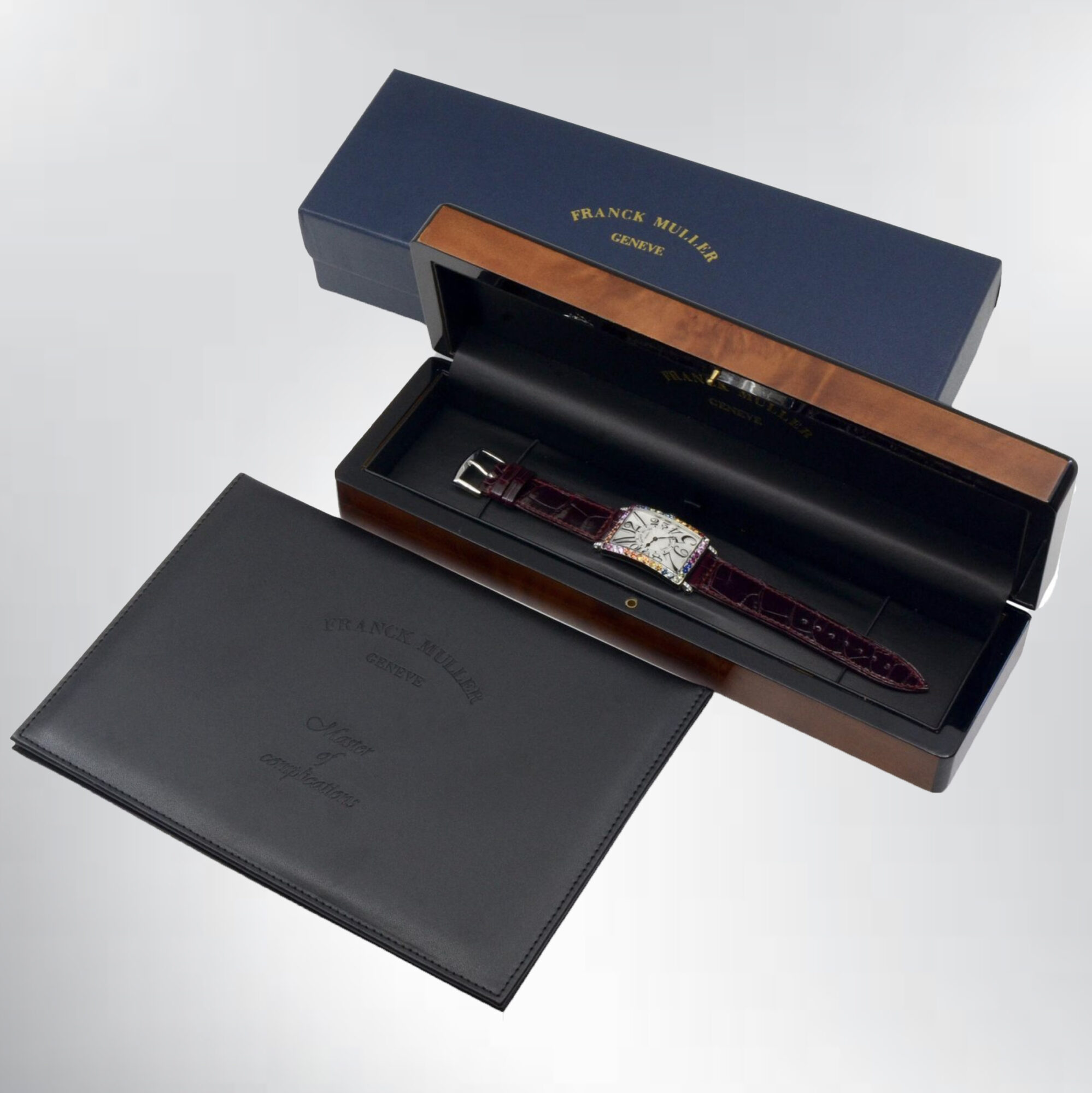 Franck Muller Long Island in steel with rainbow stones on bezel, with box - Image 13