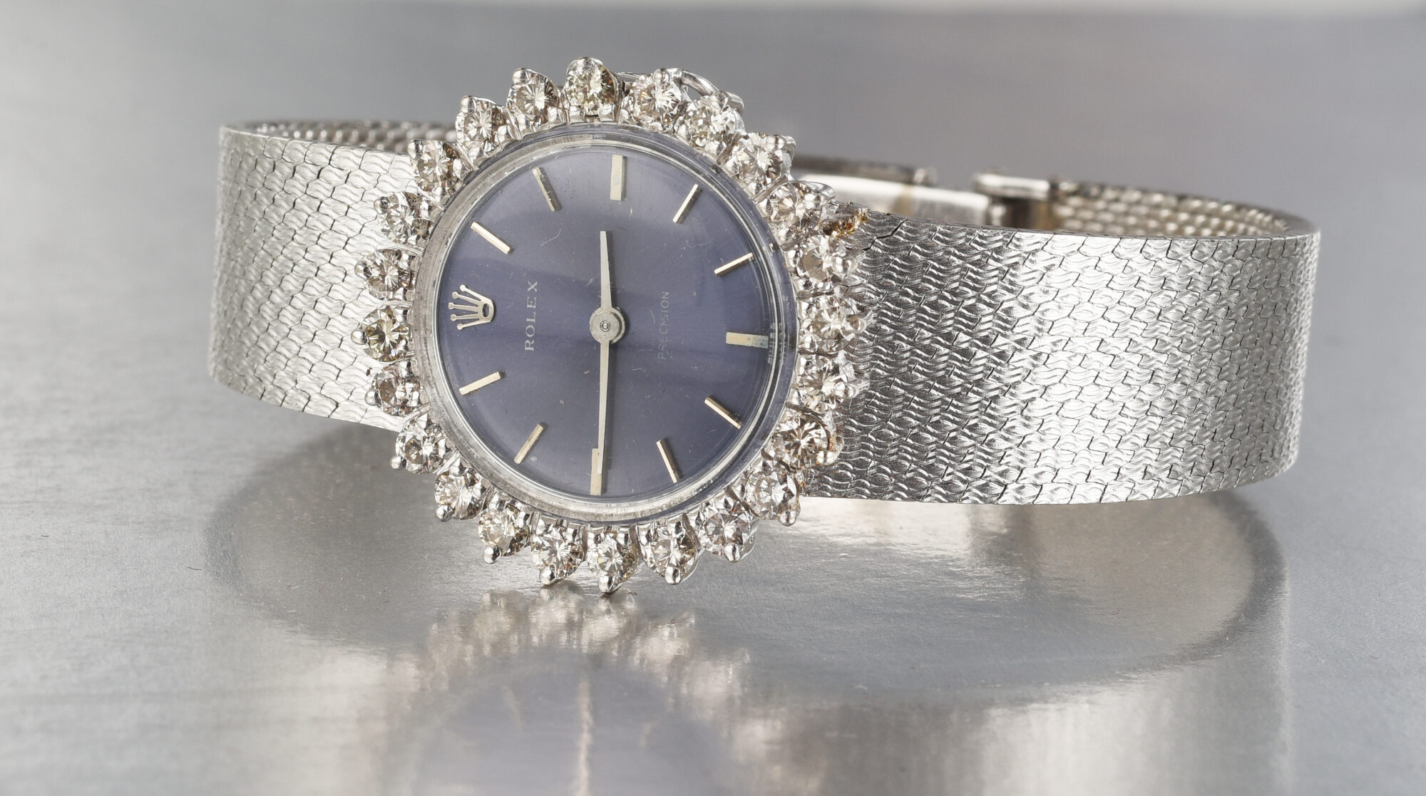 Vintage 1976 Ladies' ROLEX Precision Steel & Silver watch w/Diamonds Ref.2649 - Image 6