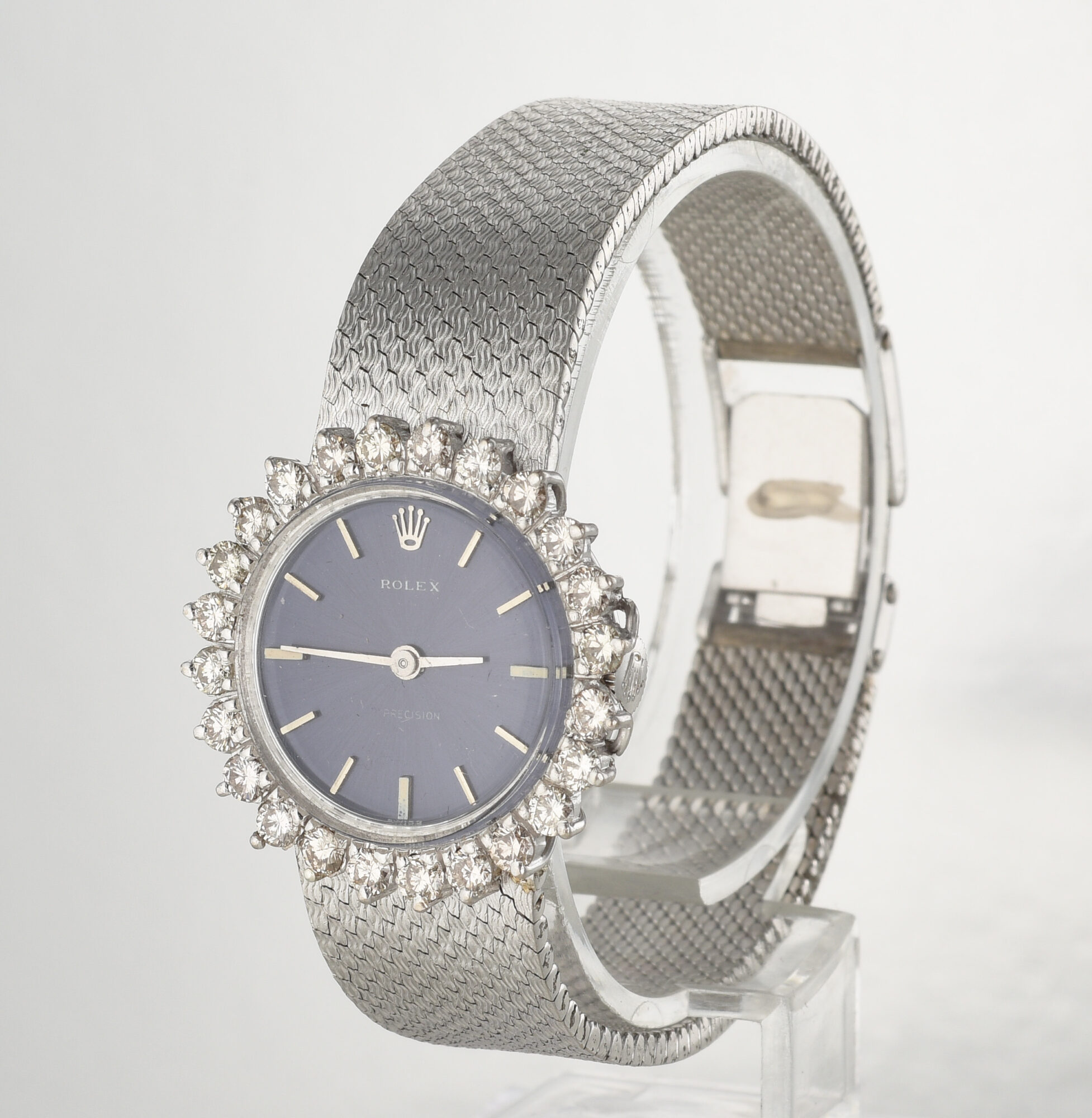 Vintage 1976 Ladies' ROLEX Precision Steel & Silver watch w/Diamonds Ref.2649 - Image 4