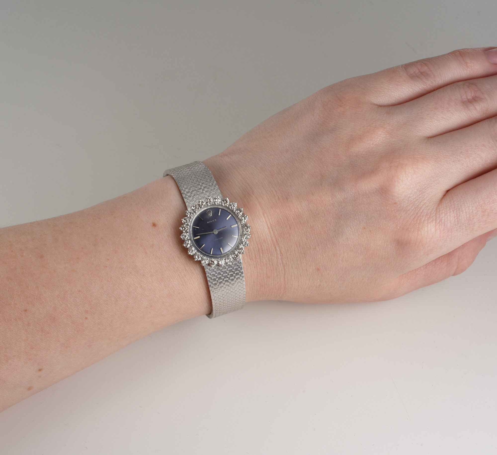 Vintage 1976 Ladies' ROLEX Precision Steel & Silver watch w/Diamonds Ref.2649 - Image 2