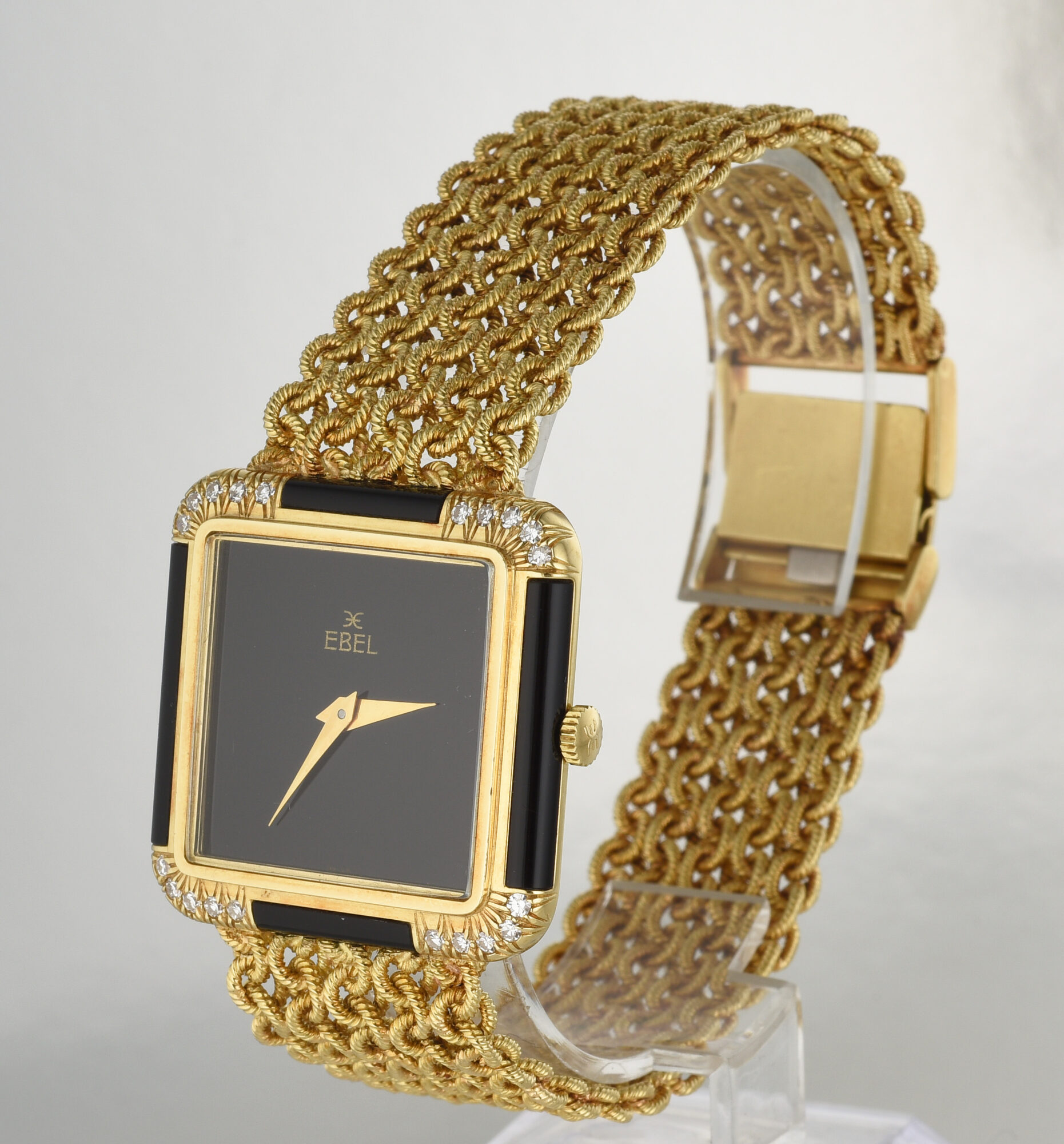 Vintage 1970s Men's Ebel Watch 18K Yellow Gold with Onyx and Diamonds Ref 878 F2 - Image 3