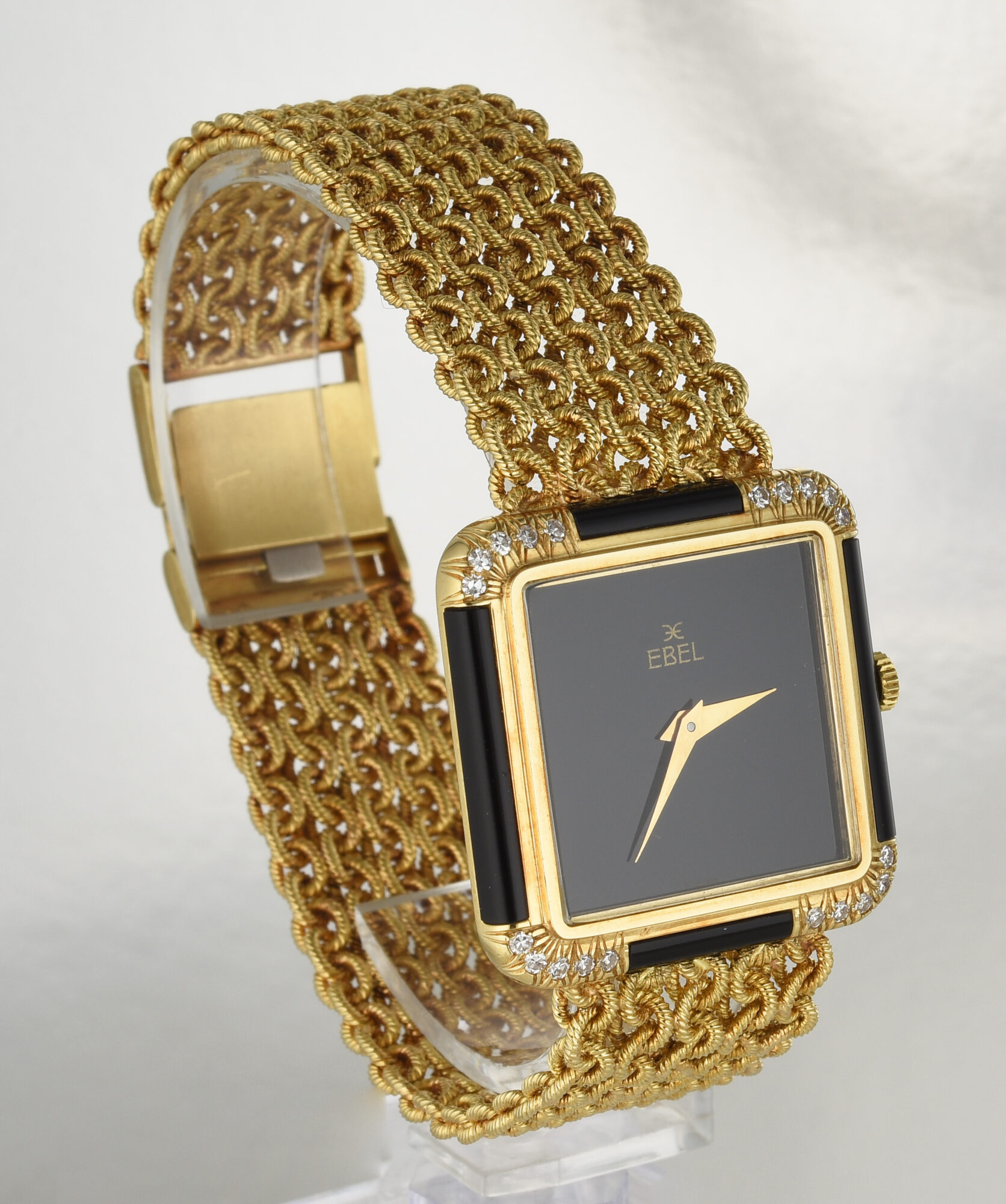 Vintage 1970s Men's Ebel Watch 18K Yellow Gold with Onyx and Diamonds Ref 878 F2 - Image 4