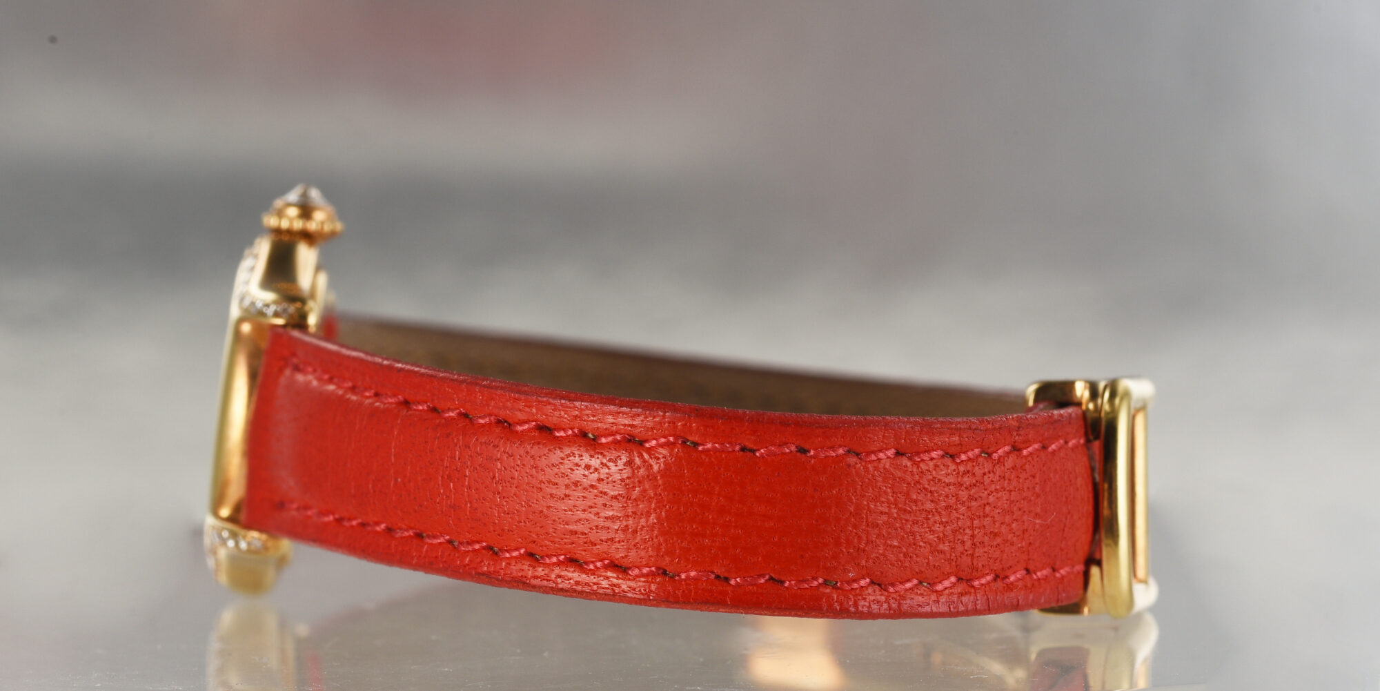 1990s Ladies' Cartier Red leather Ronde watch 18K Yellow Gold Ref.0166 - Image 10