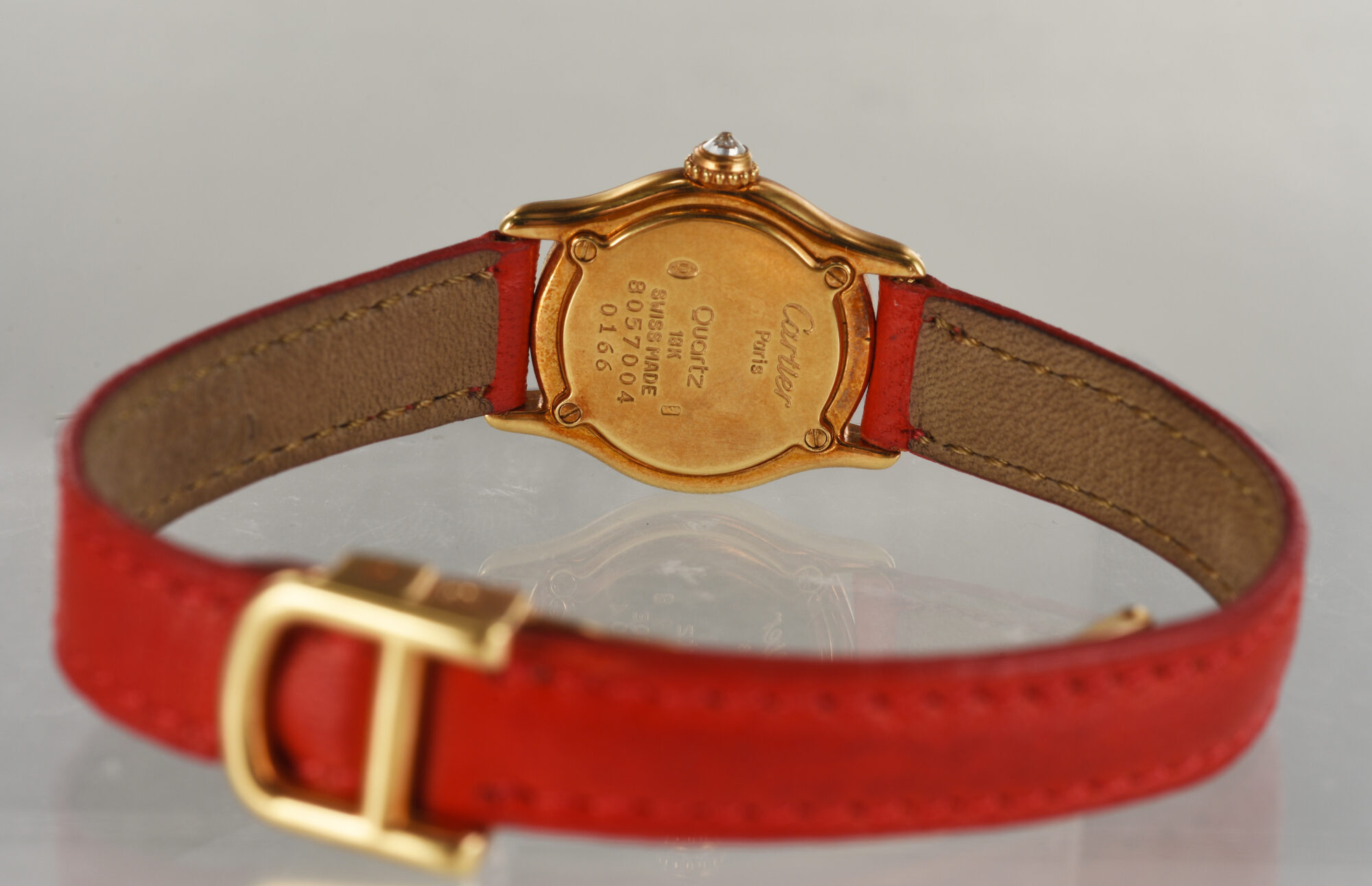 1990s Ladies' Cartier Red leather Ronde watch 18K Yellow Gold Ref.0166 - Image 8