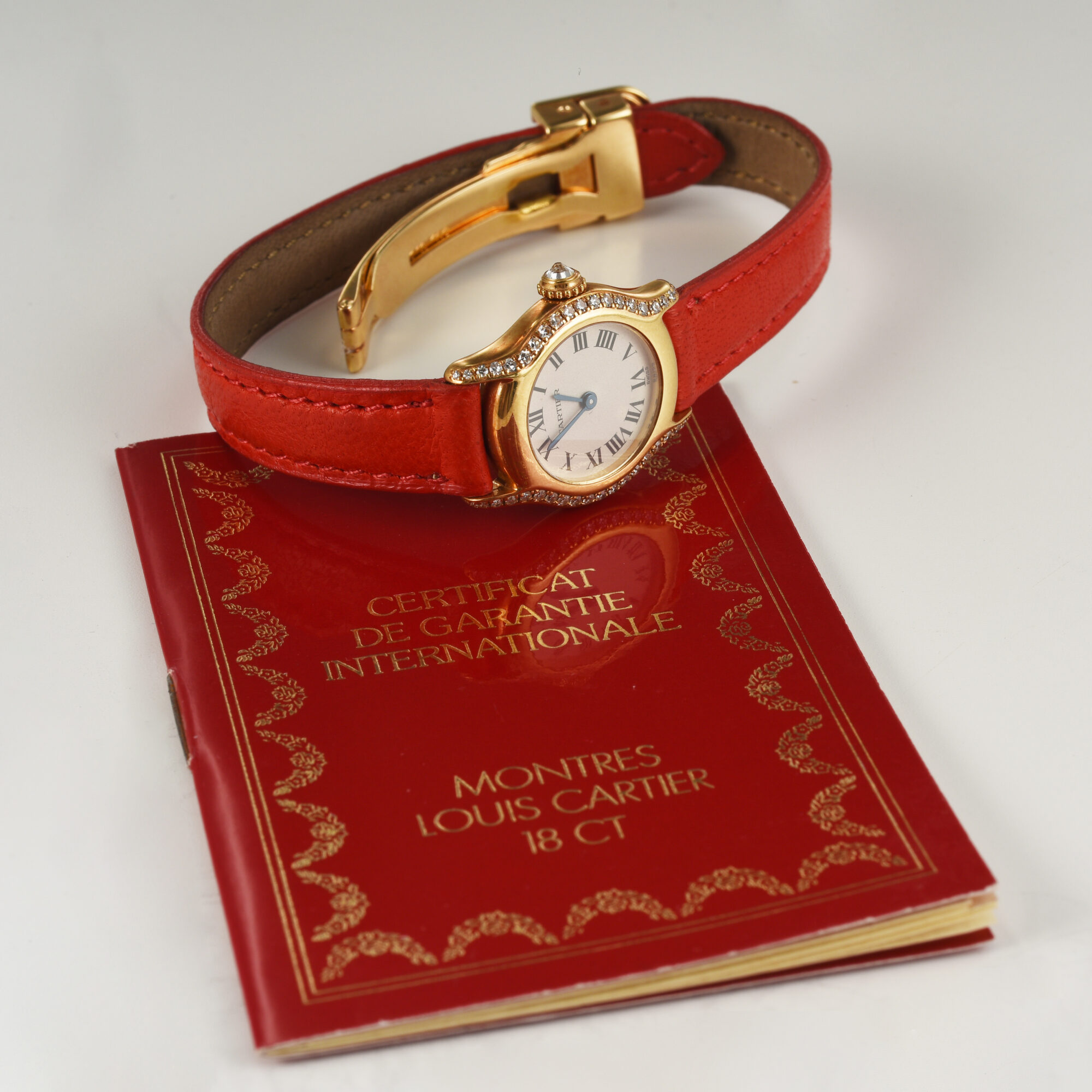 1990s Ladies' Cartier Red leather Ronde watch 18K Yellow Gold Ref.0166 - Image 7