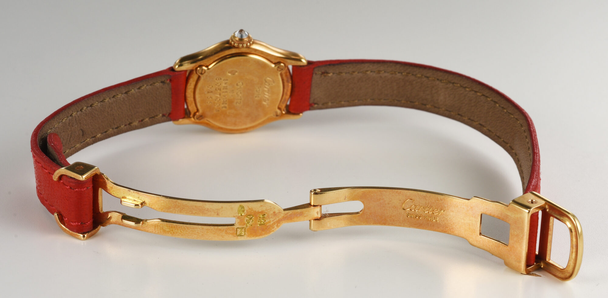 1990s Ladies' Cartier Red leather Ronde watch 18K Yellow Gold Ref.0166 - Image 6