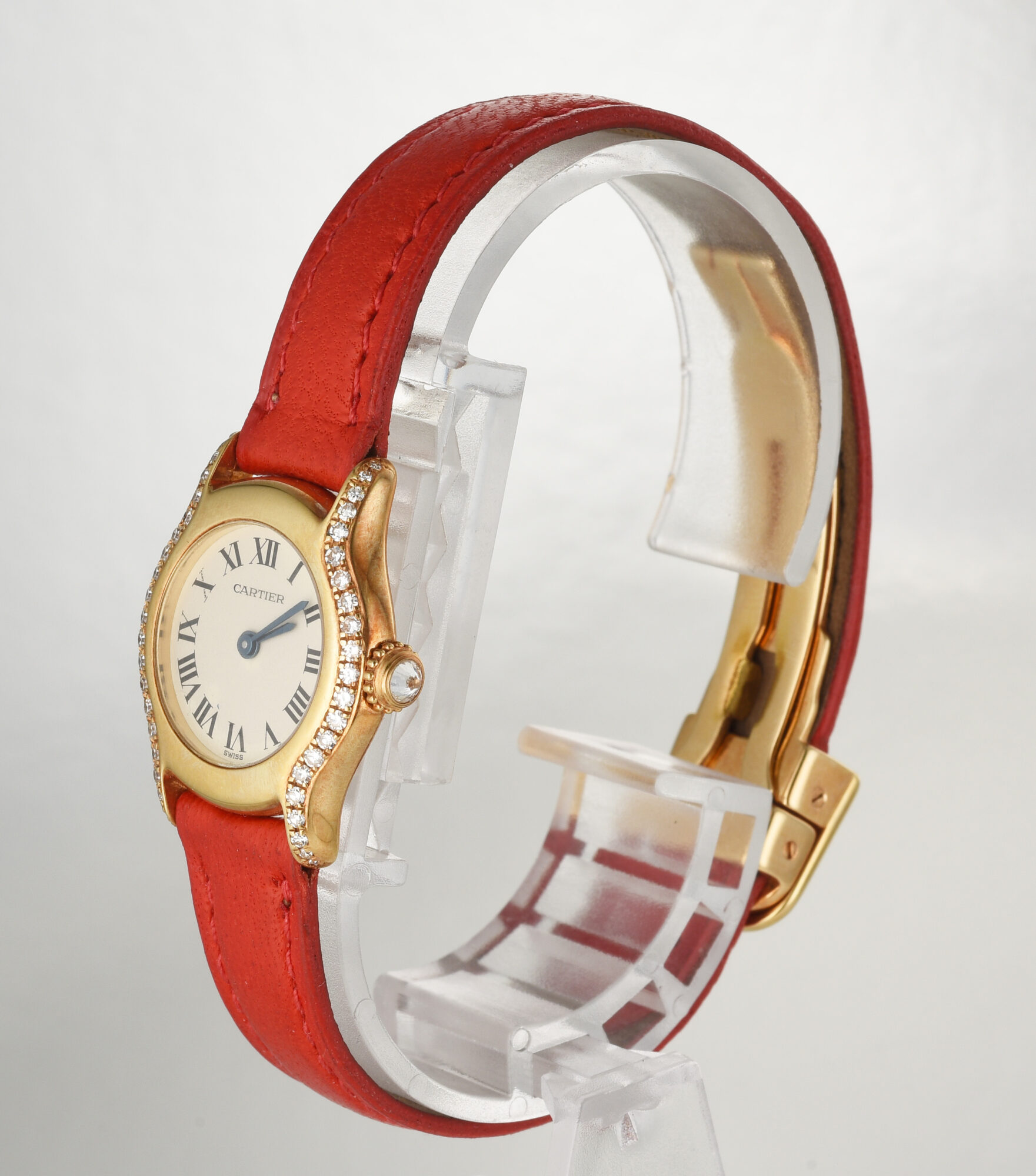 1990s Ladies' Cartier Red leather Ronde watch 18K Yellow Gold Ref.0166 - Image 4