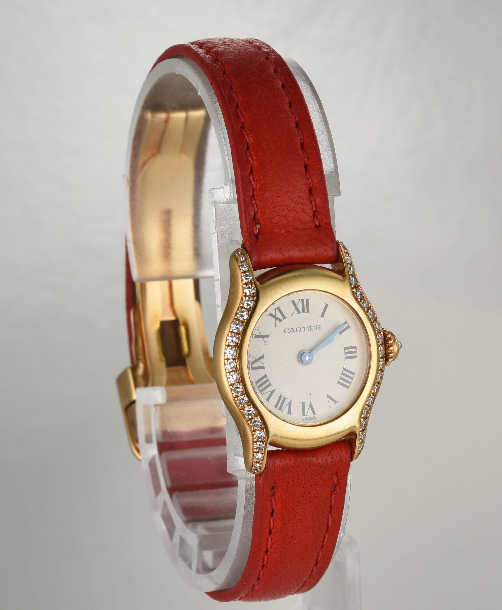 1990s Ladies' Cartier Red leather Ronde watch 18K Yellow Gold Ref.0166 - Image 3