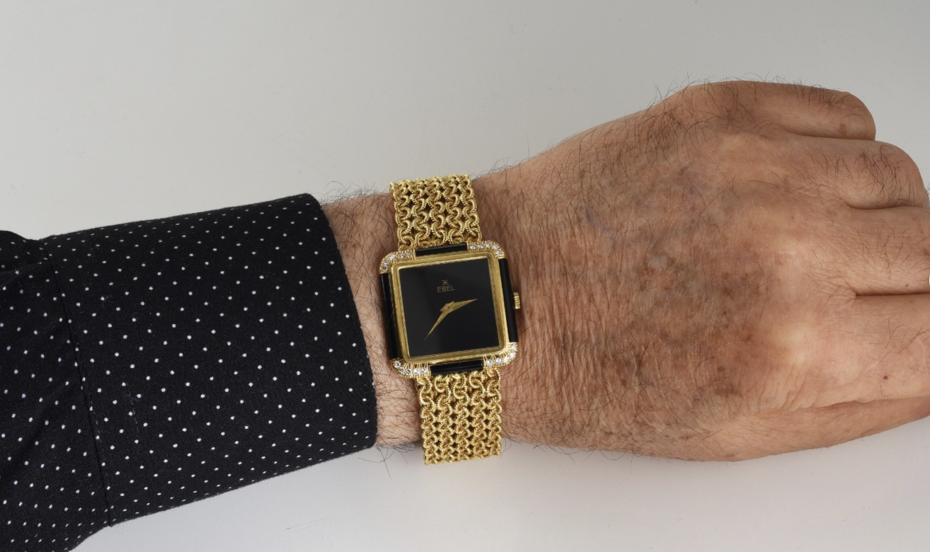 Vintage 1970s Men's Ebel Watch 18K Yellow Gold with Onyx and Diamonds Ref 878 F2 - Image 2