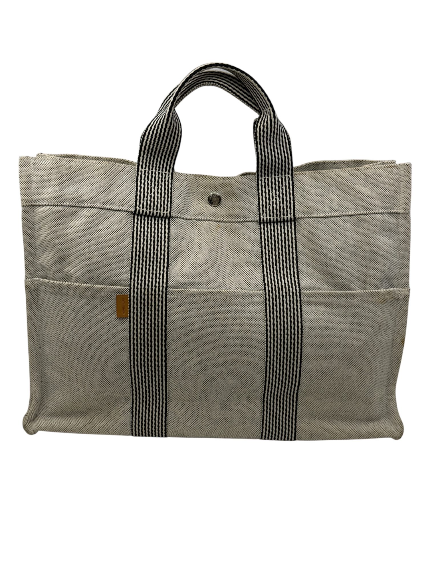 Authentic Hermes Fourre Tout MM Handbag, Gray color canvas