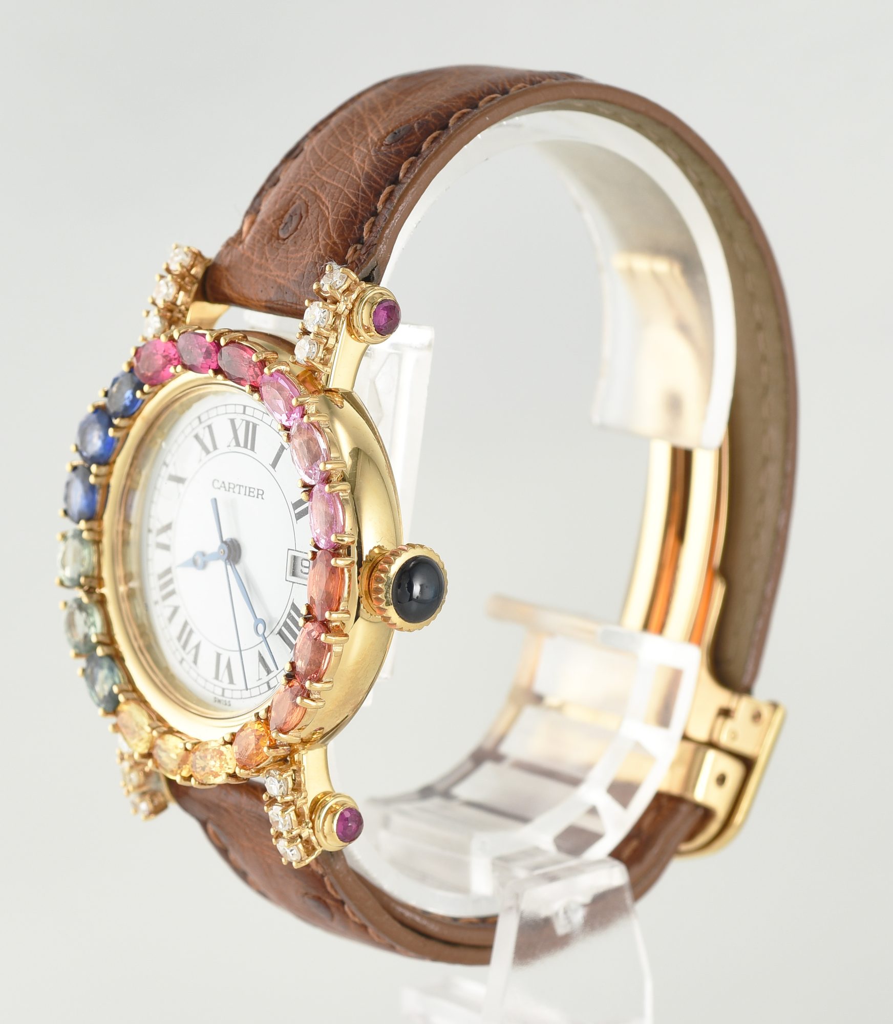 Cartier Diabolo 18K Yellow Gold watch w/Diamonds, Rubies, Sapphires Ref.1420 0 - Image 3