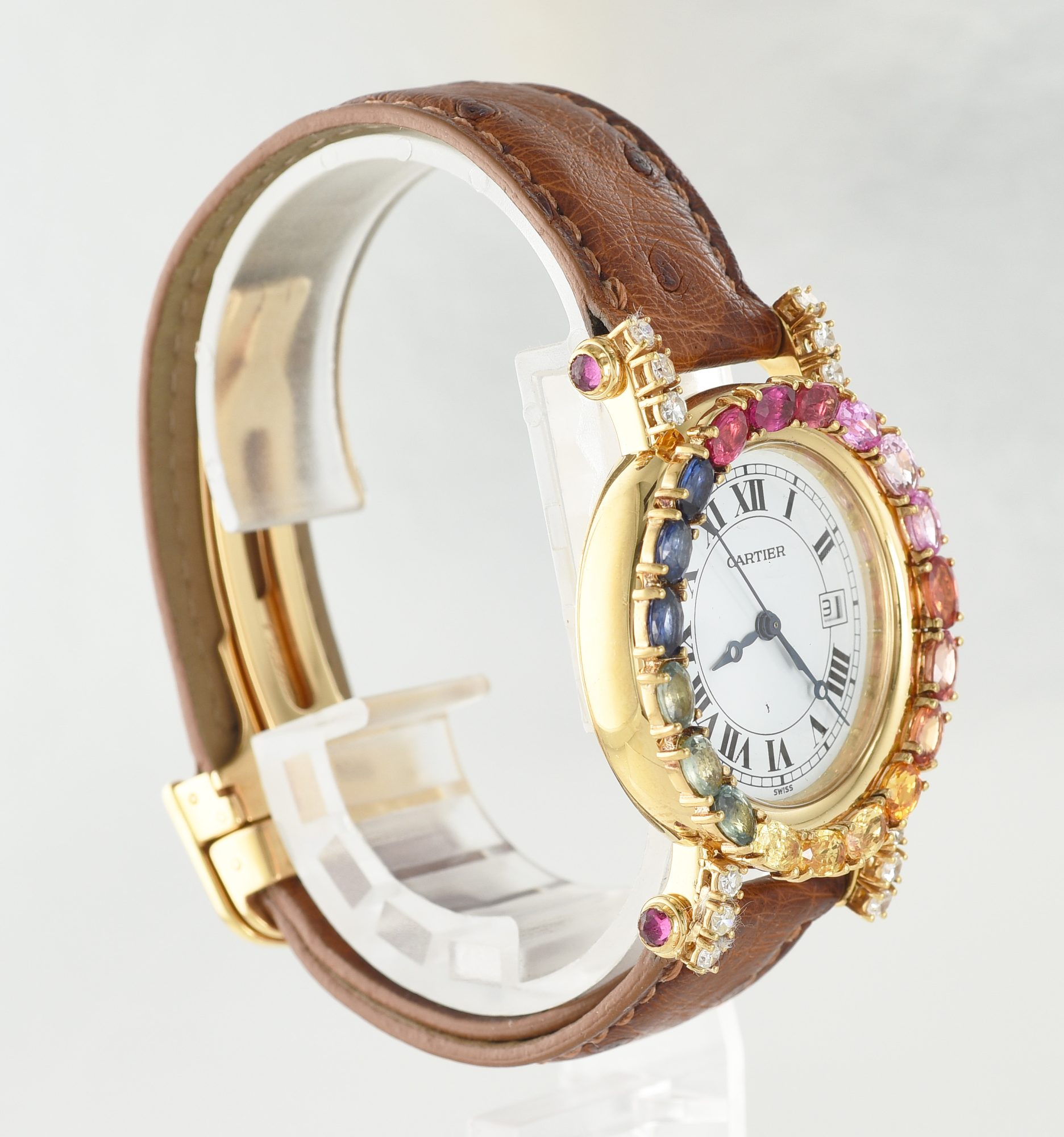 Cartier Diabolo 18K Yellow Gold watch w/Diamonds, Rubies, Sapphires Ref.1420 0 - Image 4
