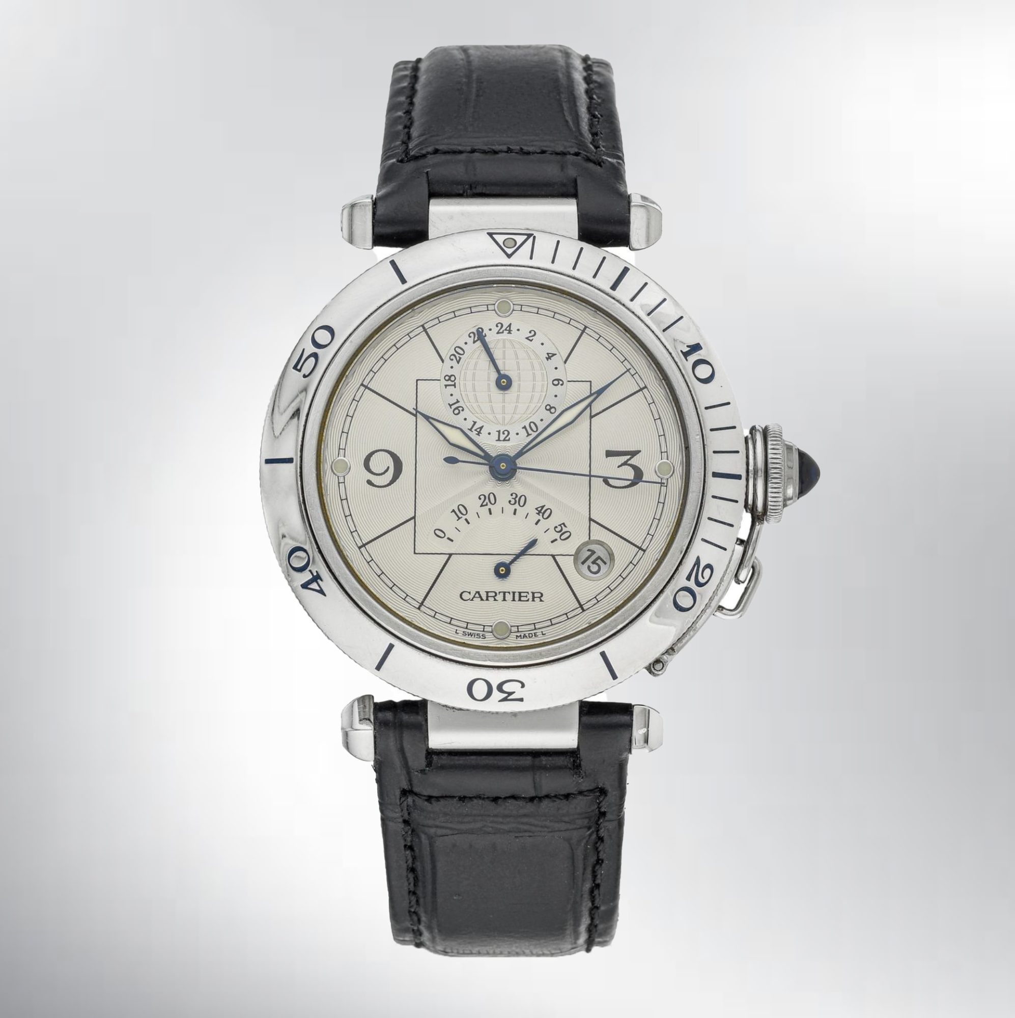 Men's 1990s Cartier Pasha Day-Date Power Reserve Stainless Steel watch Ref.2388