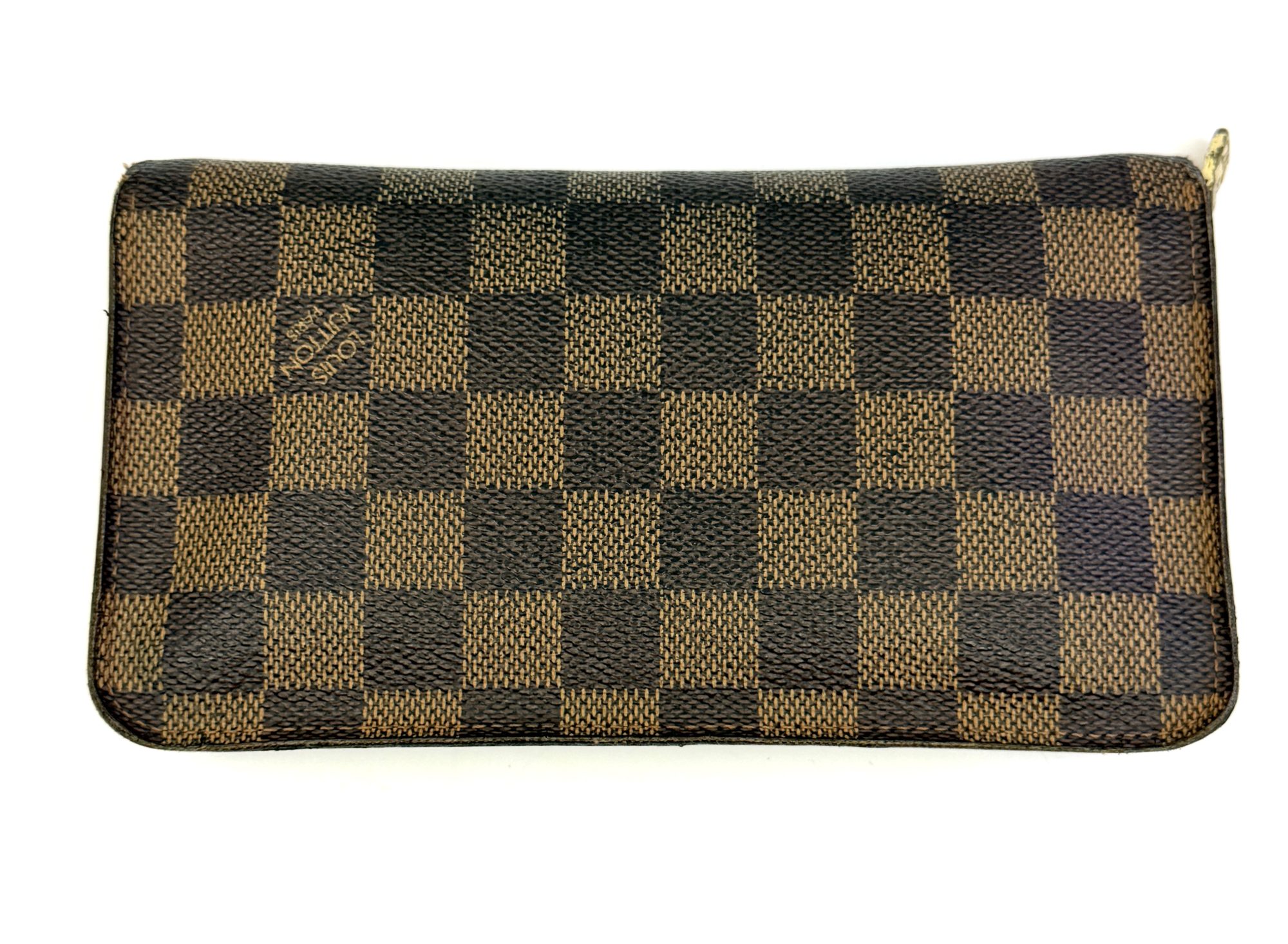 Authentic Louis Vuitton Damier Porte Monnaie Zip Leather Wallet N61728