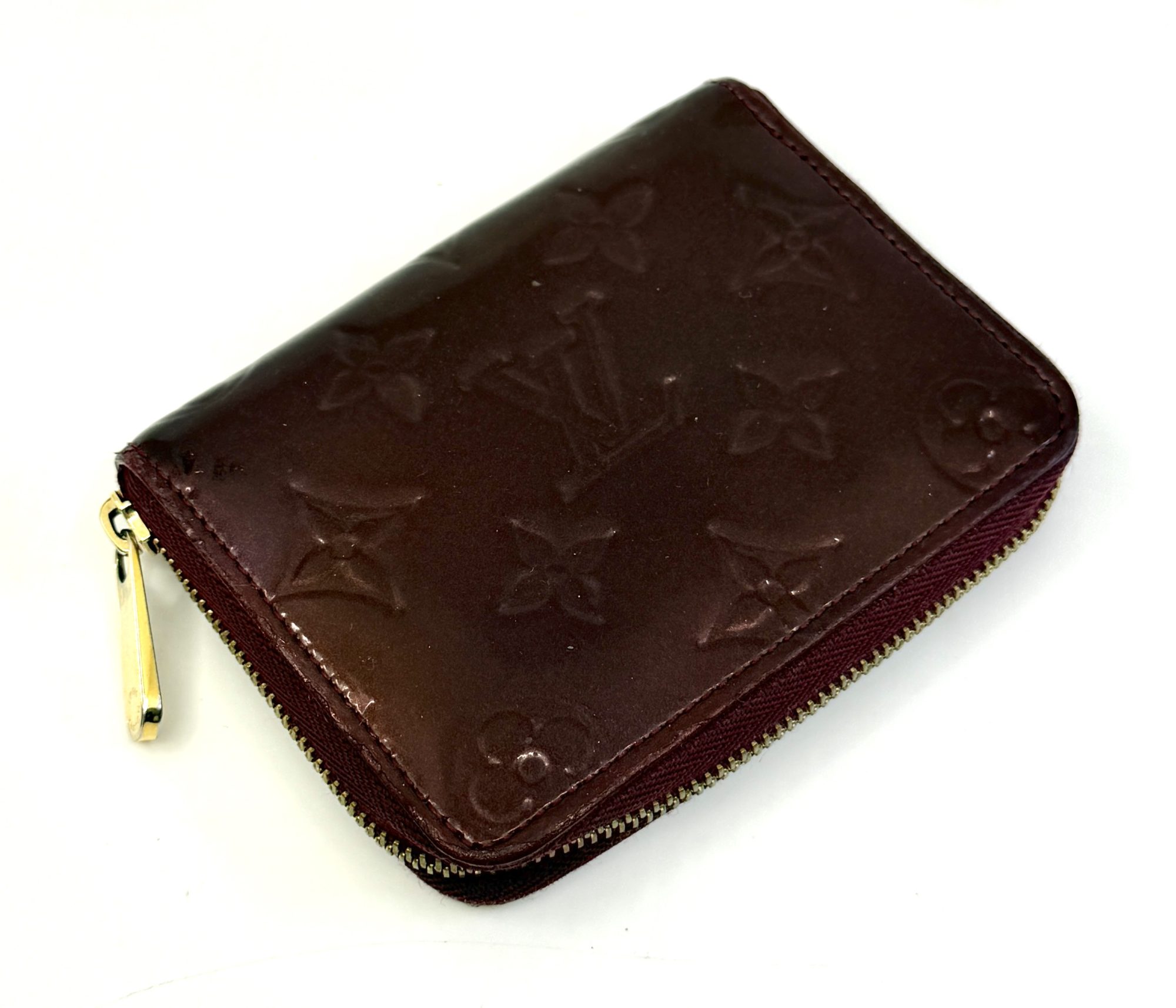 Authentic Louis Vuitton Monogram Vernis Zippy Coin Purse M91534, Burgundy color