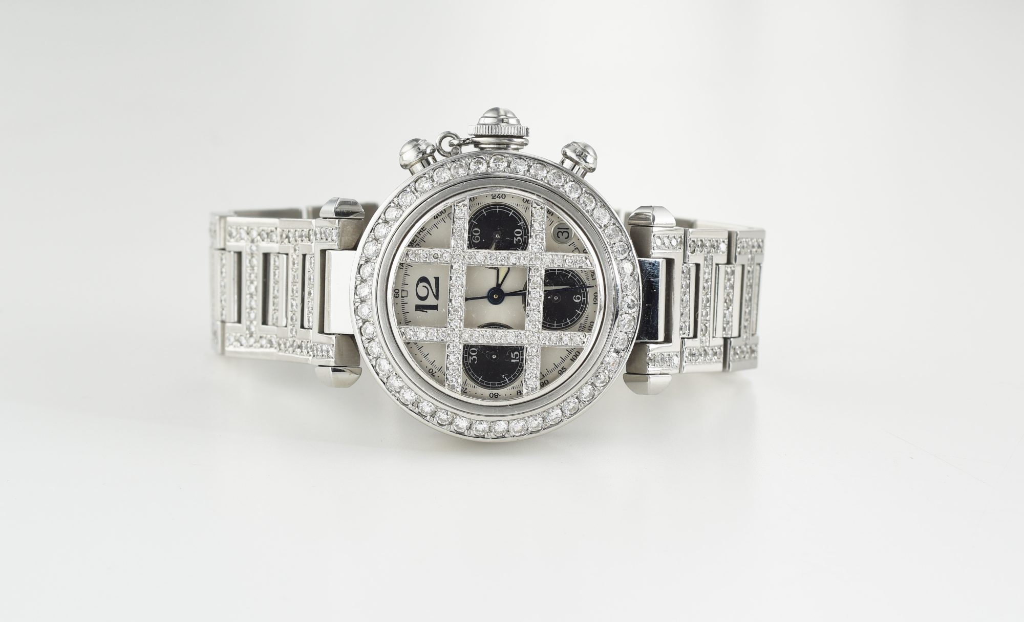 1990s Cartier Pasha Chronograph watch in Stainless Steel w/Diamonds Ref.2412 - Image 5