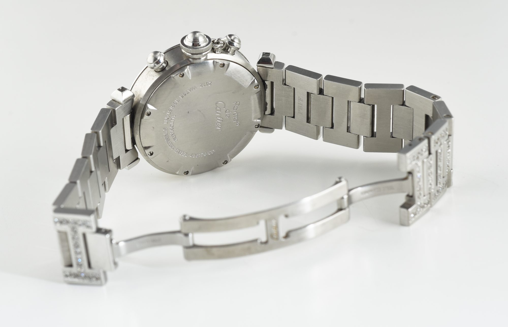 1990s Cartier Pasha Chronograph watch in Stainless Steel w/Diamonds Ref.2412 - Image 9