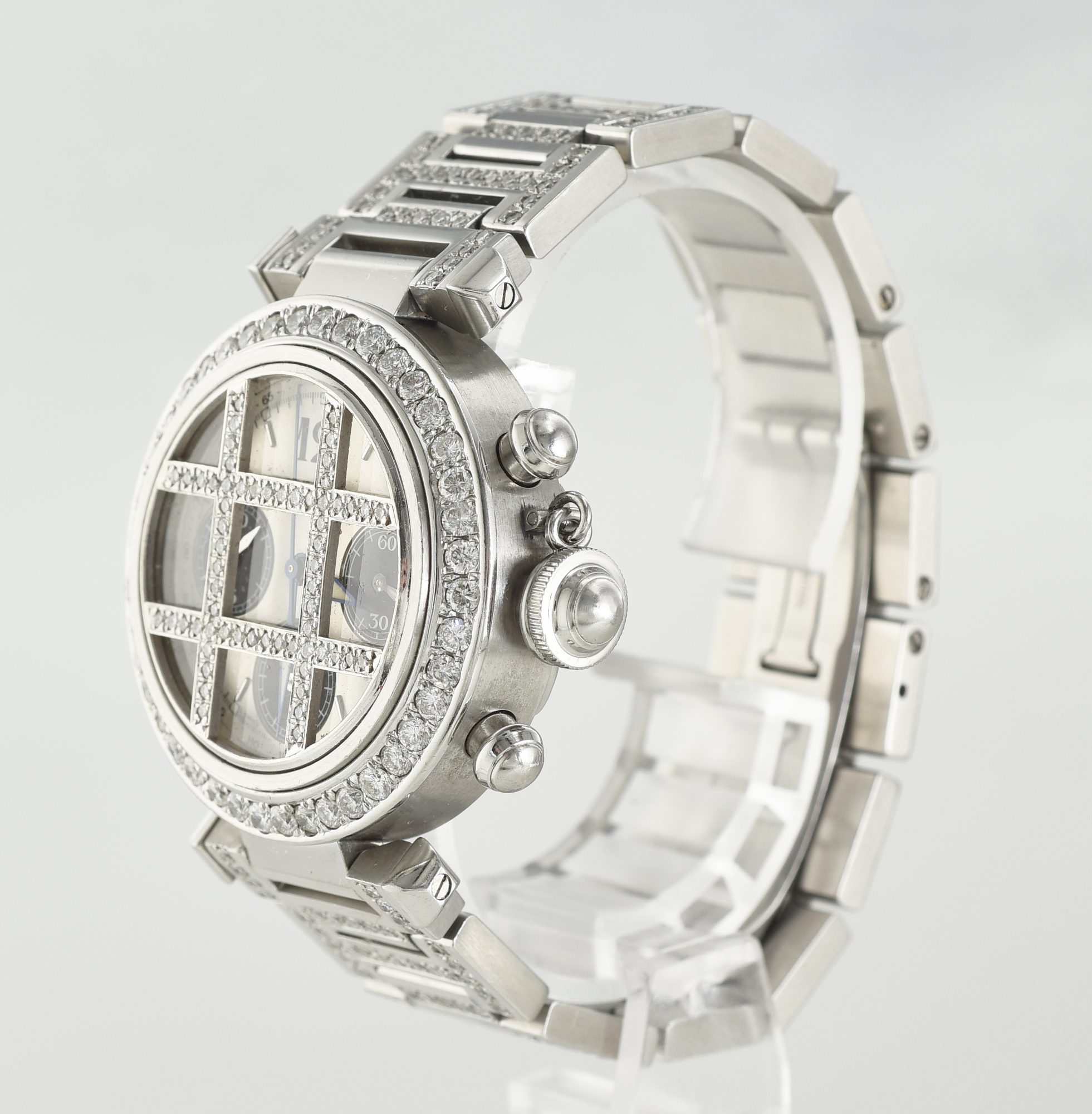 1990s Cartier Pasha Chronograph watch in Stainless Steel w/Diamonds Ref.2412 - Image 4