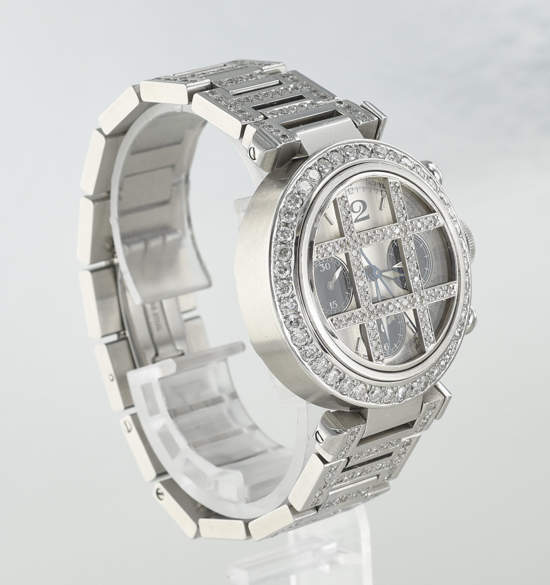1990s Cartier Pasha Chronograph watch in Stainless Steel w/Diamonds Ref.2412 - Image 3