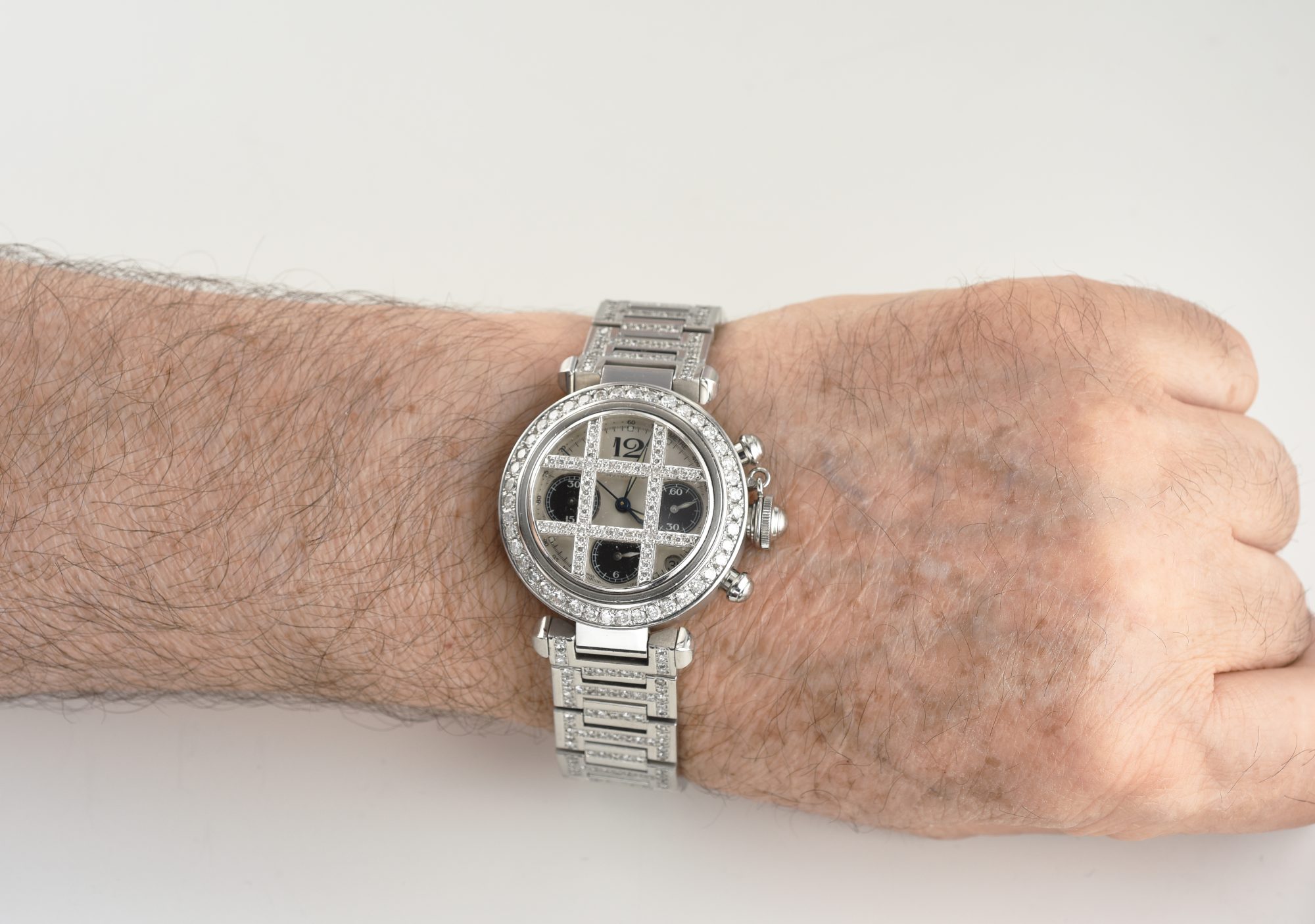 1990s Cartier Pasha Chronograph watch in Stainless Steel w/Diamonds Ref.2412 - Image 2