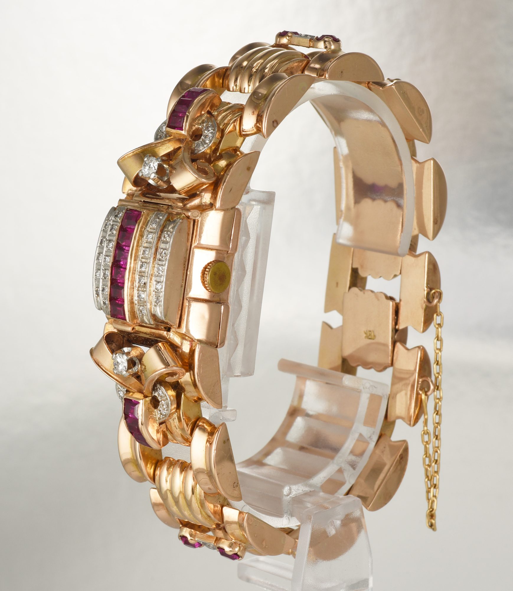 Vintage 1950s Ladies' Rolex Cocktail watch in 18K Rose Gold w/Diamonds,Rubies 48.4gm - Image 4