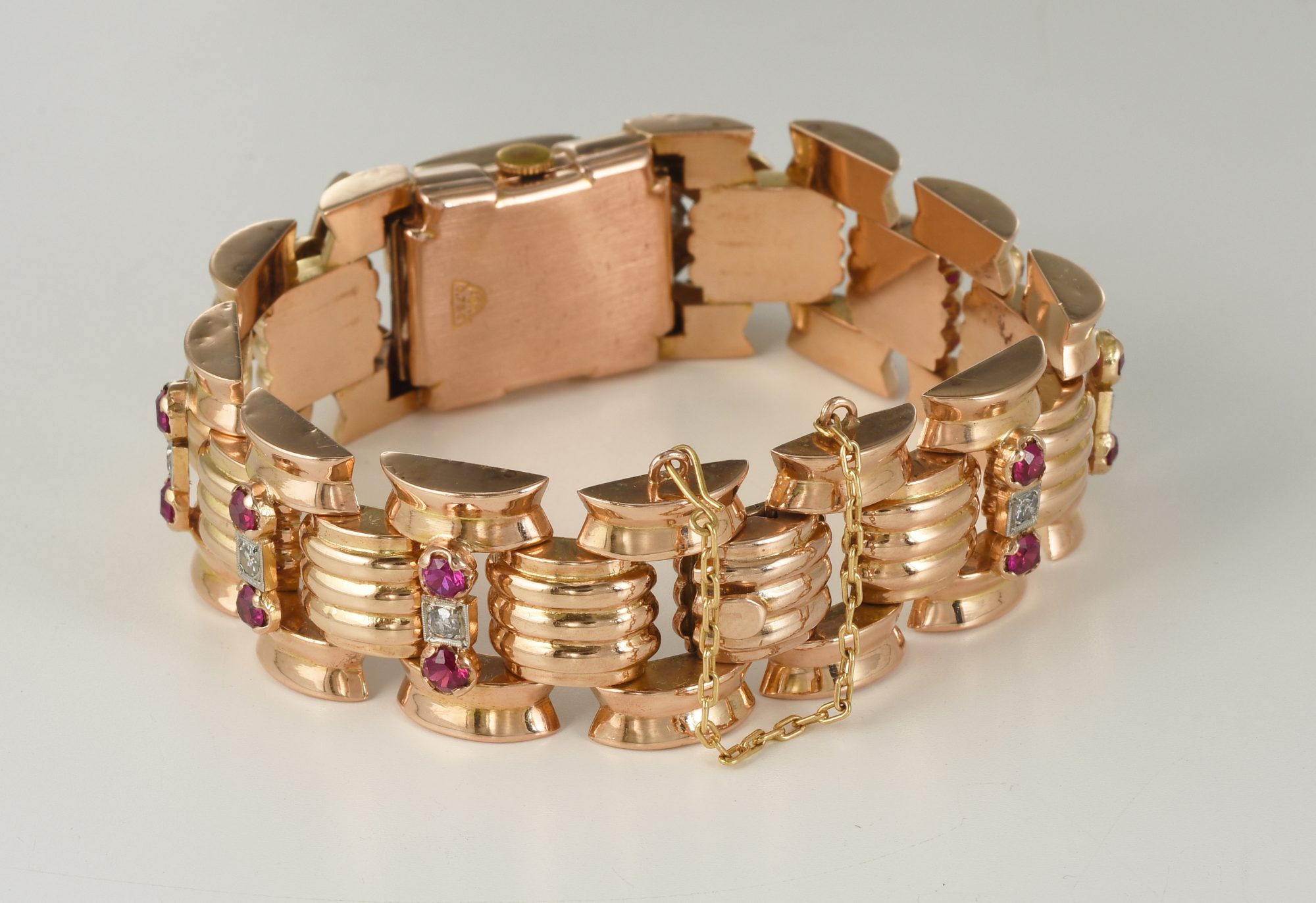 Vintage 1950s Ladies' Rolex Cocktail watch in 18K Rose Gold w/Diamonds,Rubies 48.4gm - Image 9
