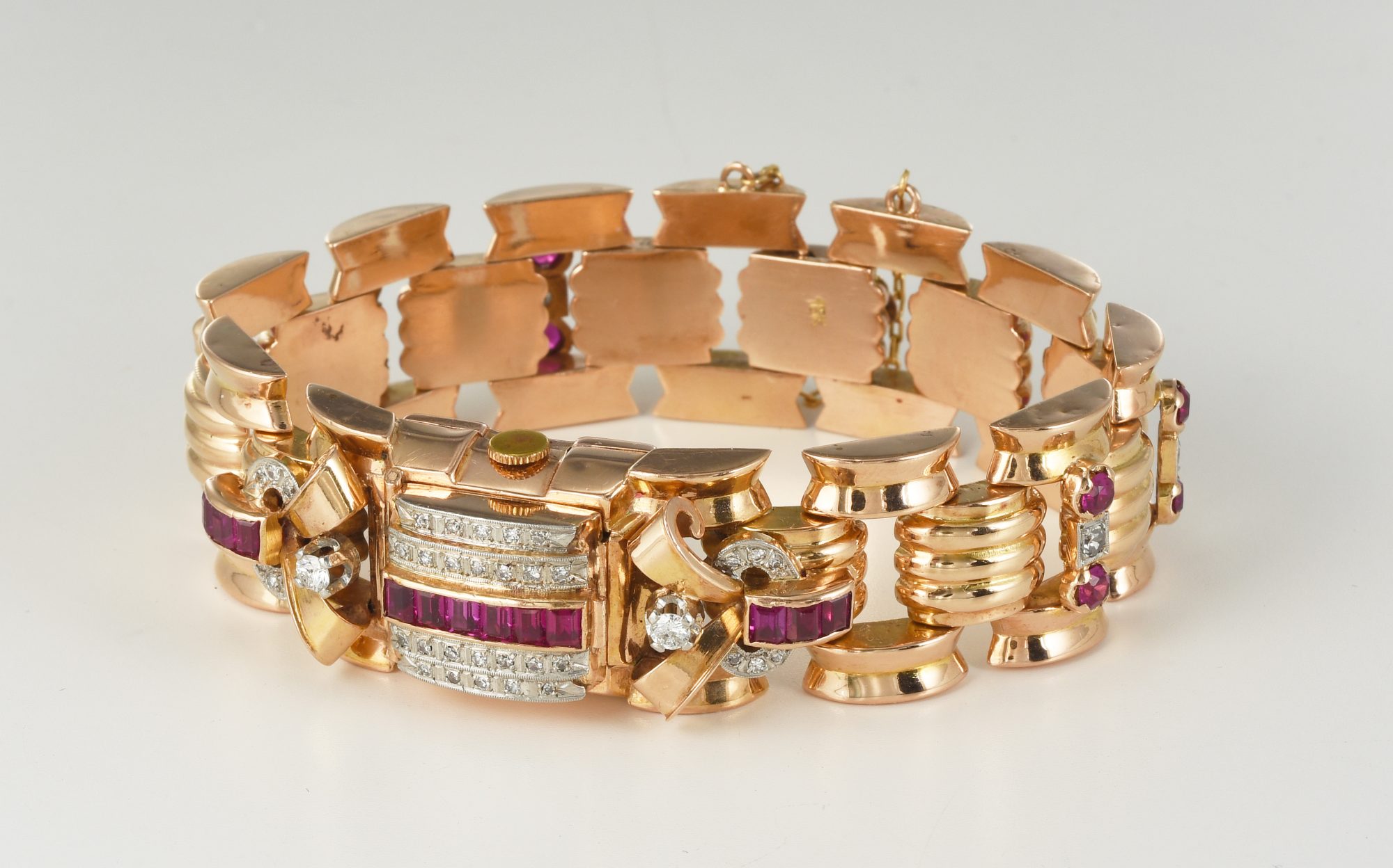 Vintage 1950s Ladies' Rolex Cocktail watch in 18K Rose Gold w/Diamonds,Rubies 48.4gm - Image 10
