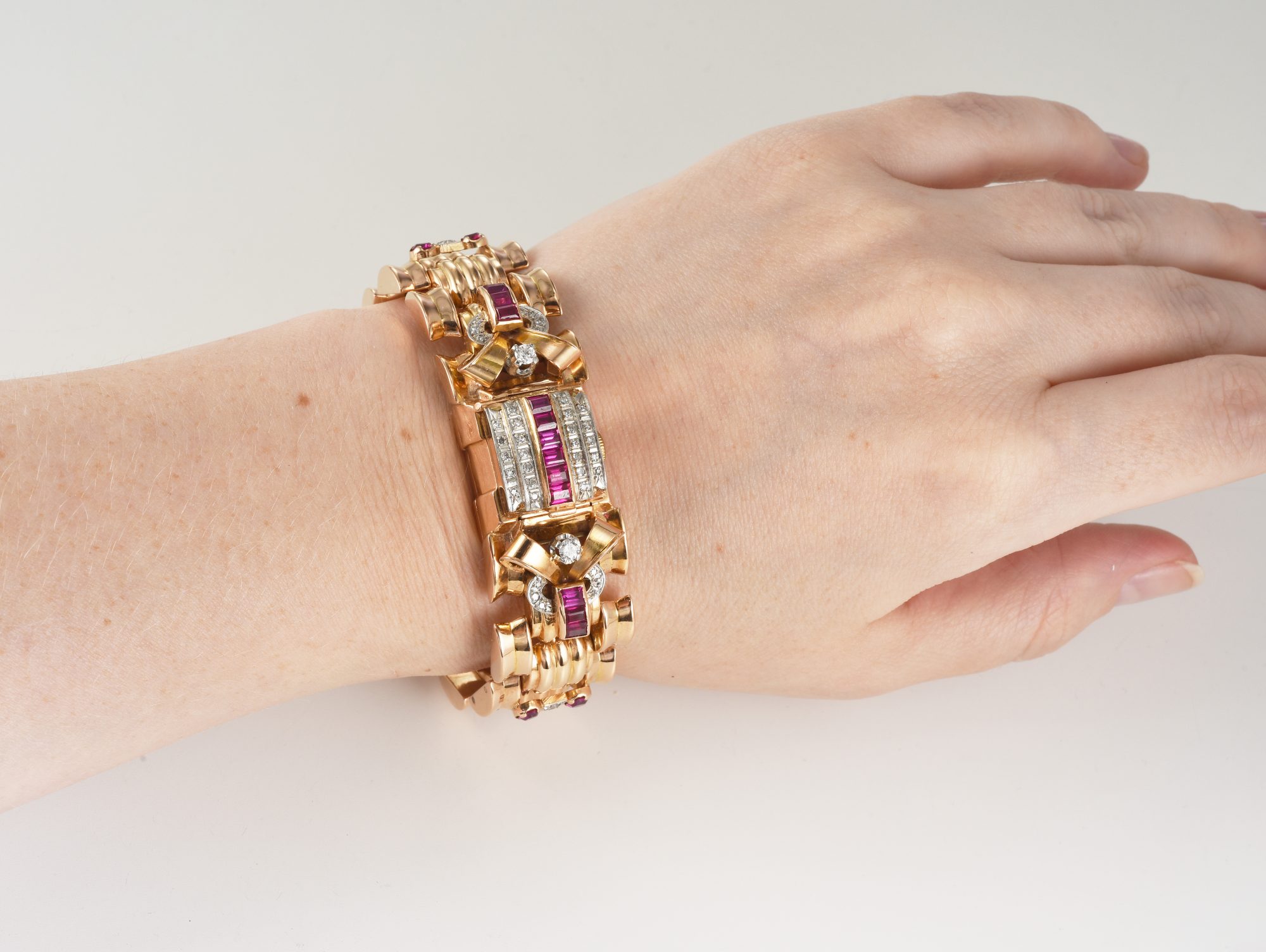 Vintage 1950s Ladies' Rolex Cocktail watch in 18K Rose Gold w/Diamonds,Rubies 48.4gm - Image 3