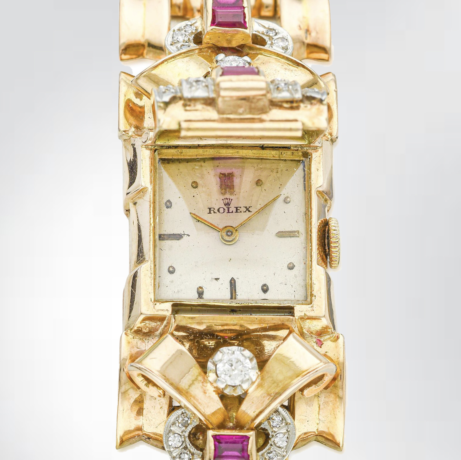 Vintage 1950s Ladies' Rolex Cocktail watch in 18K Rose Gold w/Diamonds,Rubies 48.4gm - Image 2