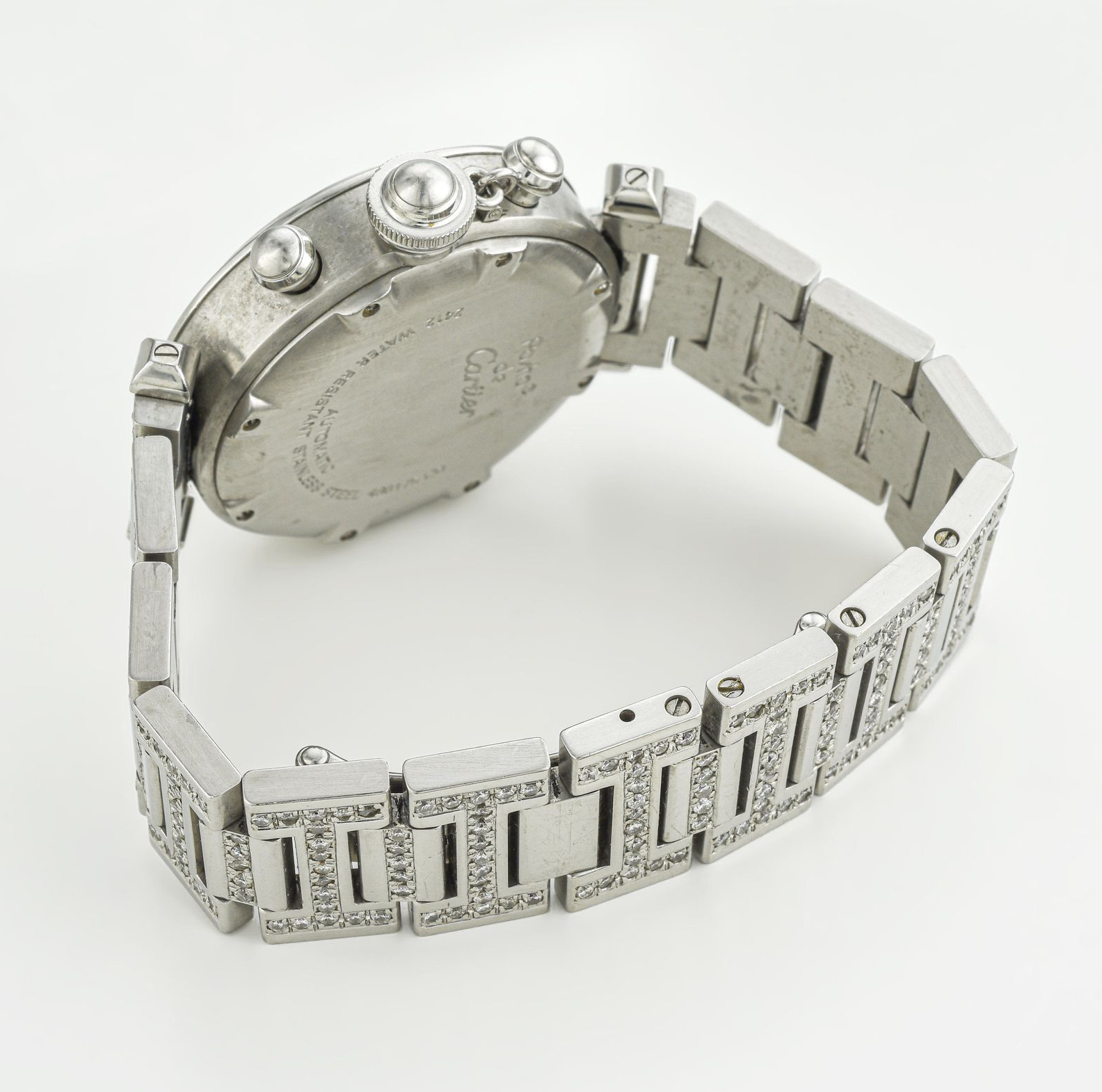 1990s Cartier Pasha Chronograph watch in Stainless Steel w/Diamonds Ref.2412 - Image 6